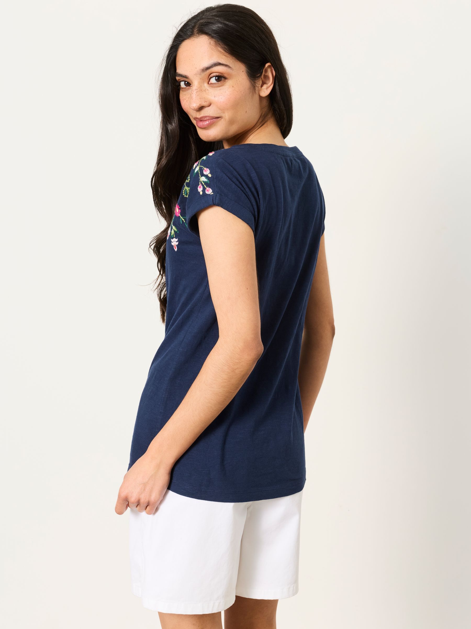 Ivy Navy Floral Embroidered T-Shirt in Navy - Image 3 of 6