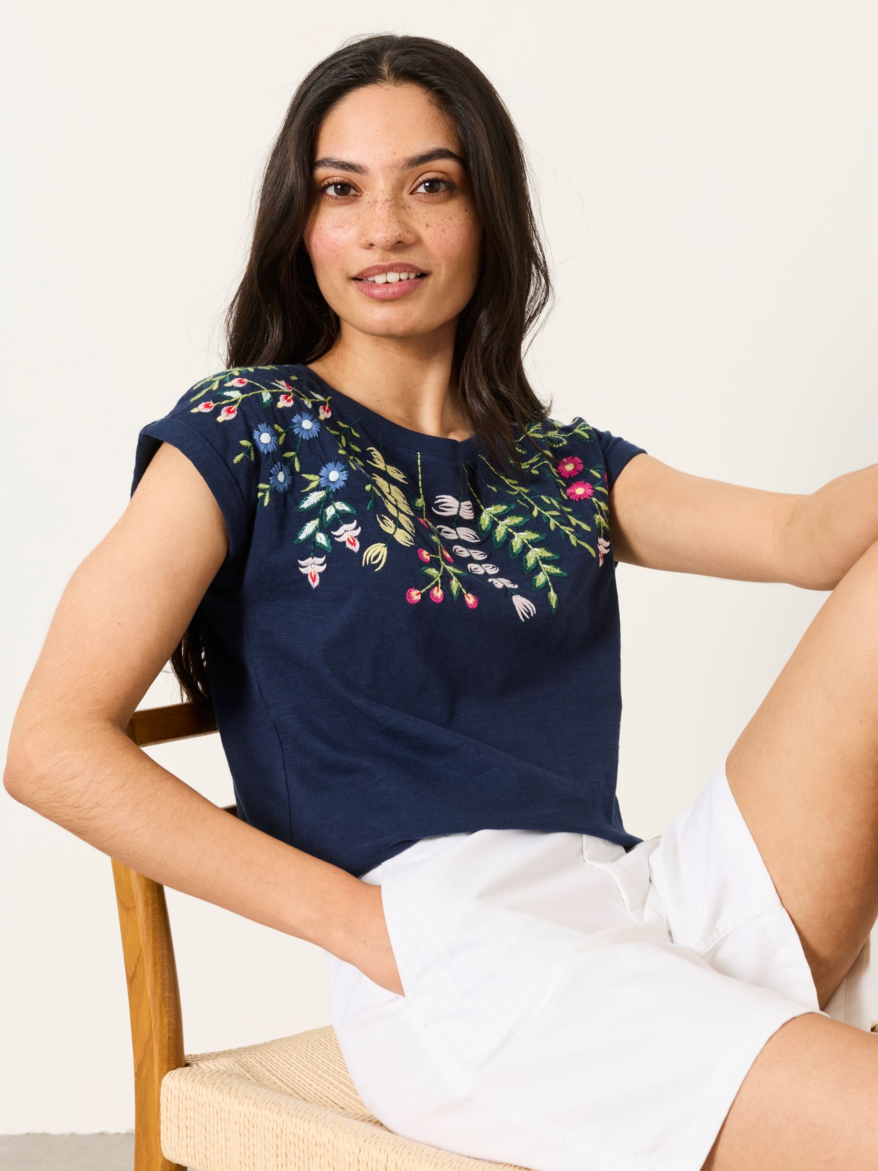 Ivy Navy Floral Embroidered T-Shirt in Navy - Image 4 of 6