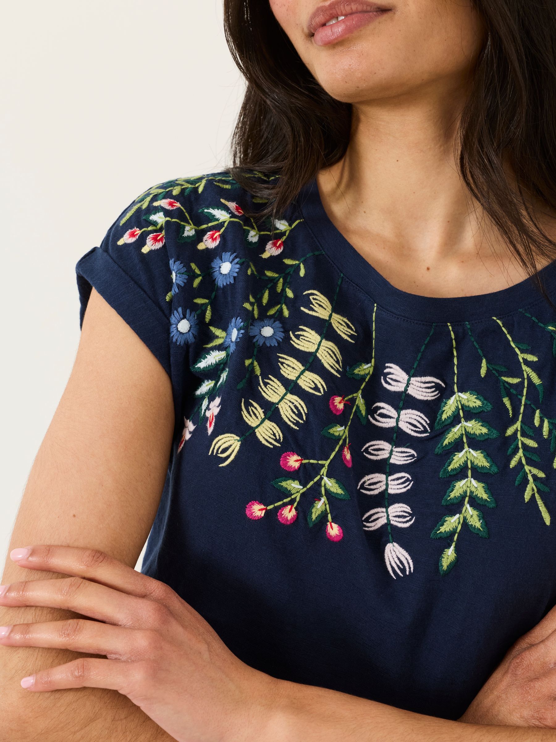 Ivy Navy Floral Embroidered T-Shirt in Navy - Image 5 of 6