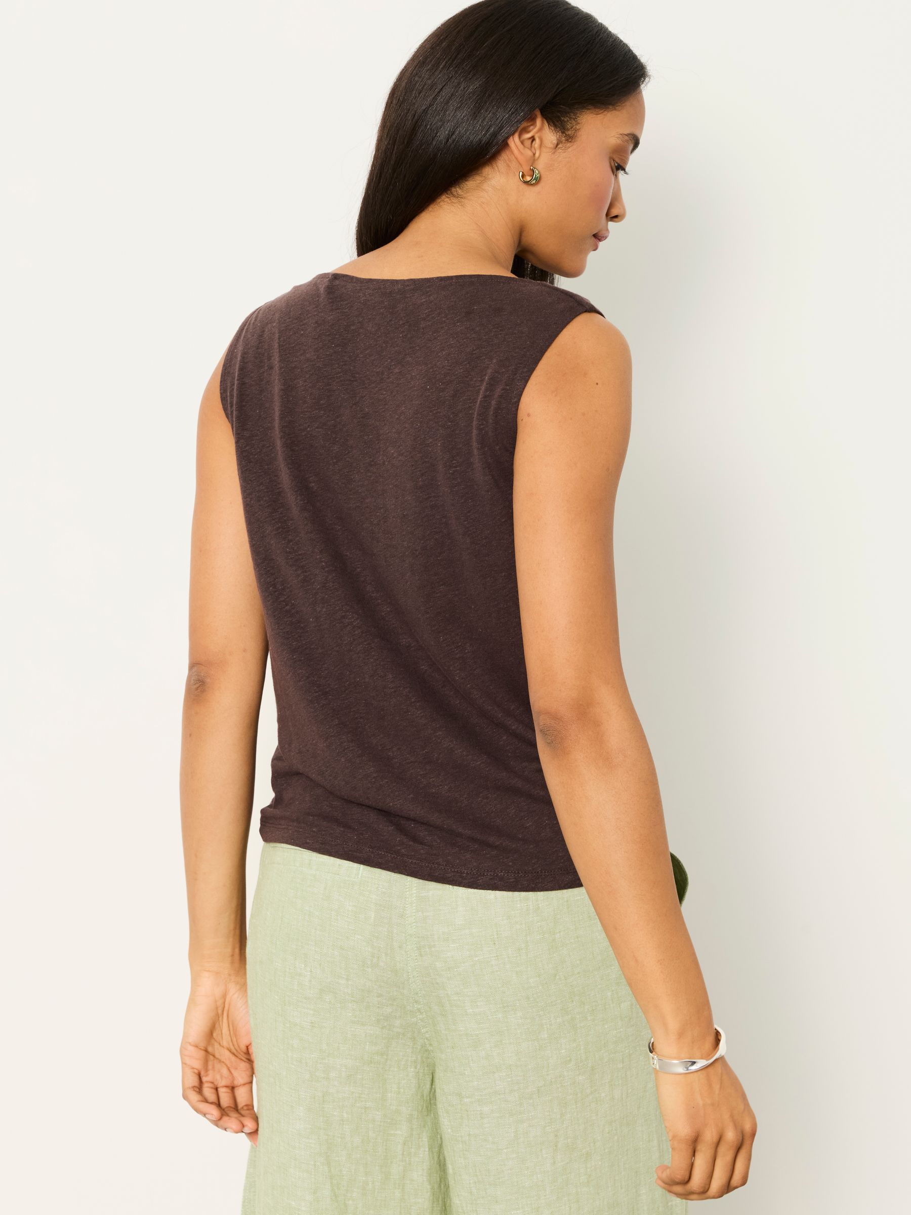 Lola Chocolate Brown Linen Cowl Neck Tank - Image 2 of 5 Lola Chocolate Brown Linen Cowl Neck Tank - Image 2 of 5