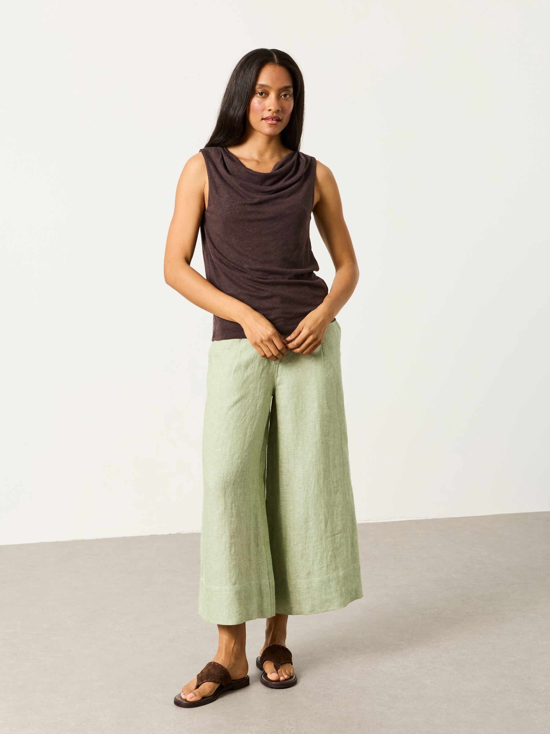 Lola Chocolate Brown Linen Cowl Neck Tank - Image 4 of 5