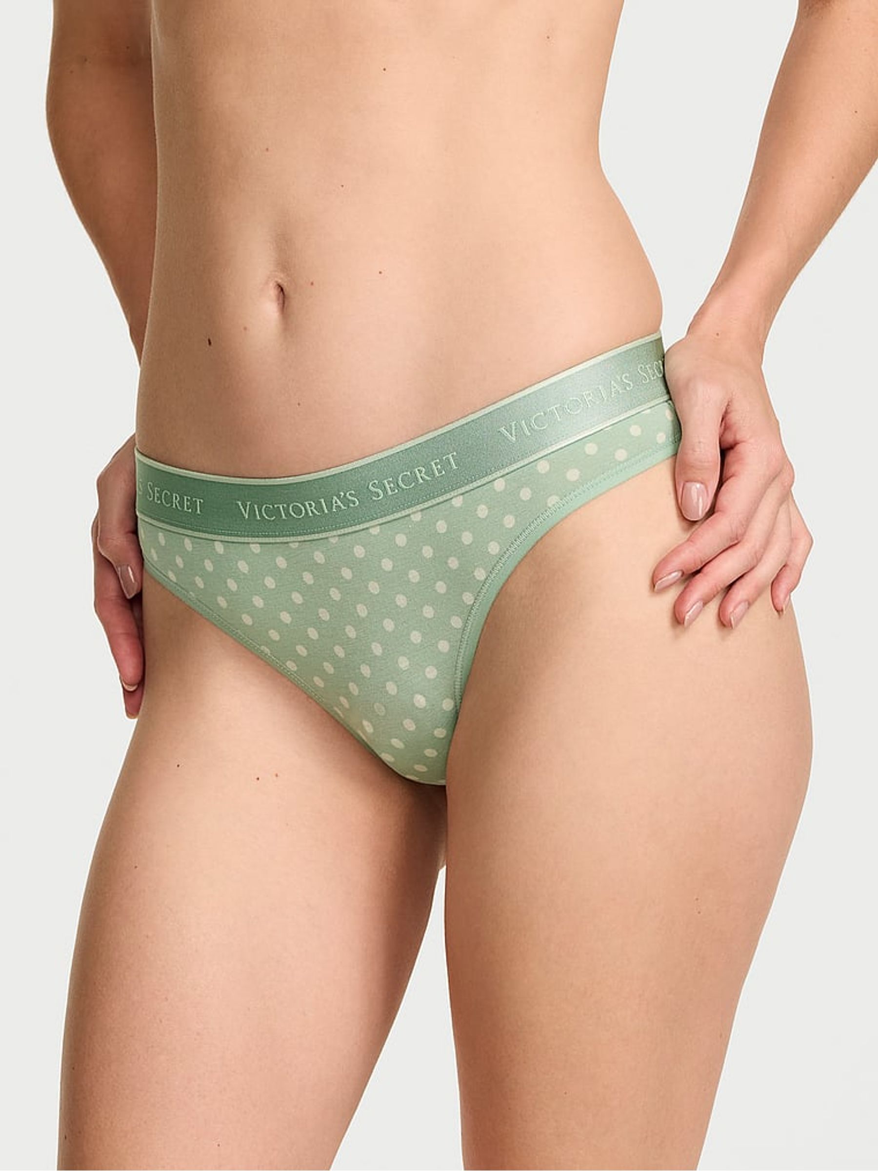 Spearmint Green Dots Thong Logo Knickers - Image 1 of 2