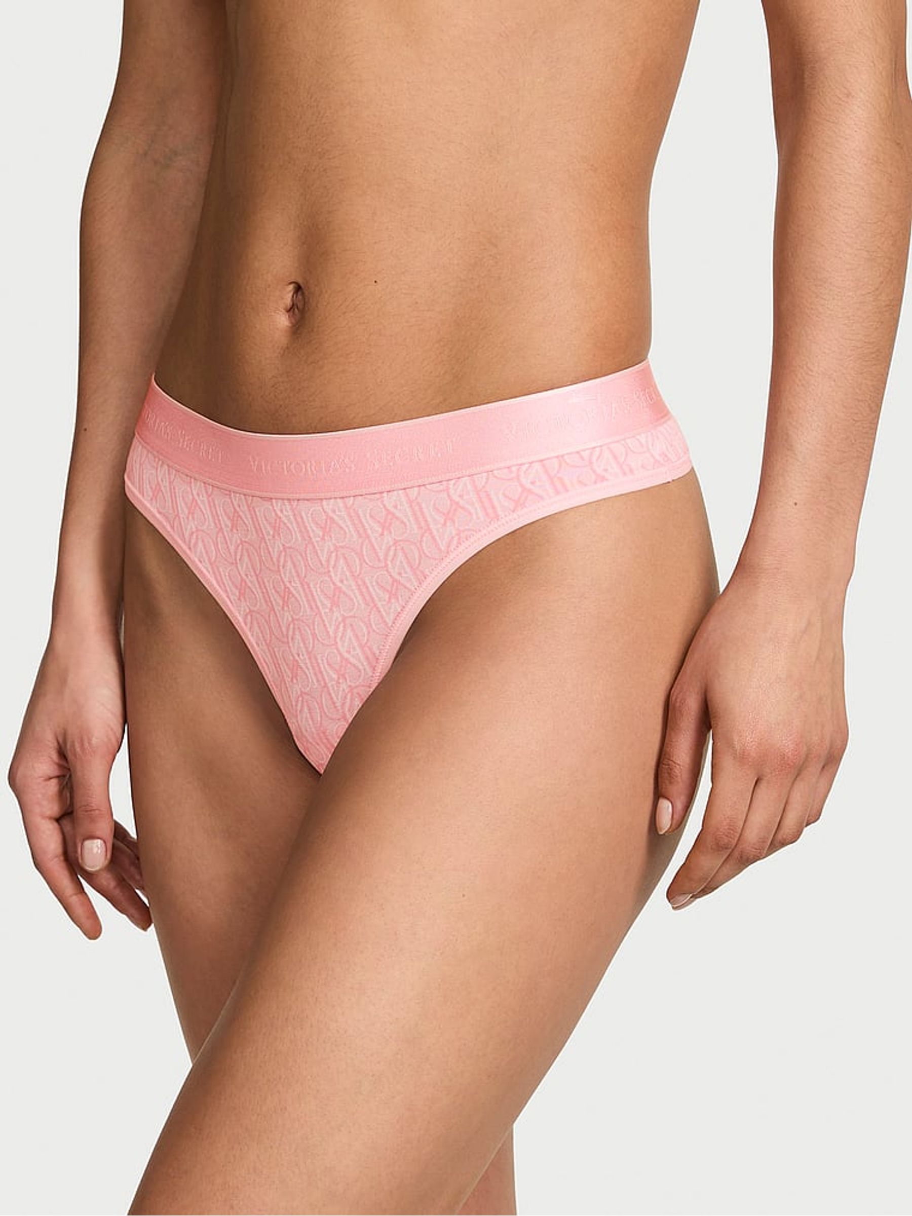 Pretty Blossom Pink Lockup Thong Logo Knickers - Image 1 of 2