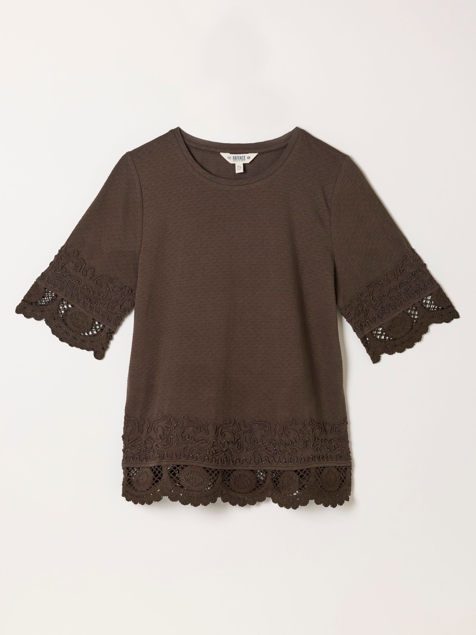 Chloe Chocolate Brown Crochet Detail T-Shirt - Image 6 of 6
