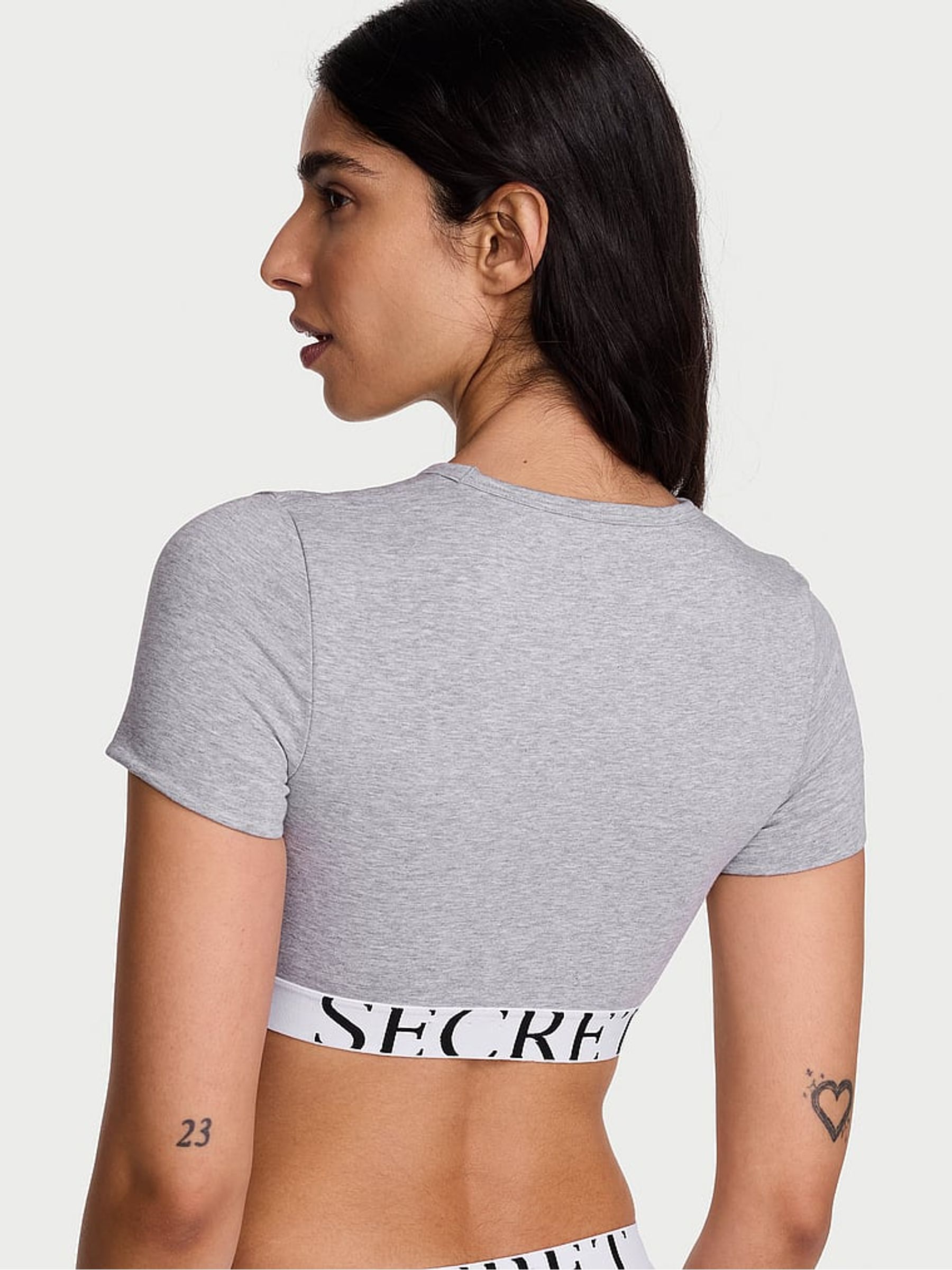 Grey Cotton Exploded Logo Short Sleeve Bralette Top - Image 2 of 2