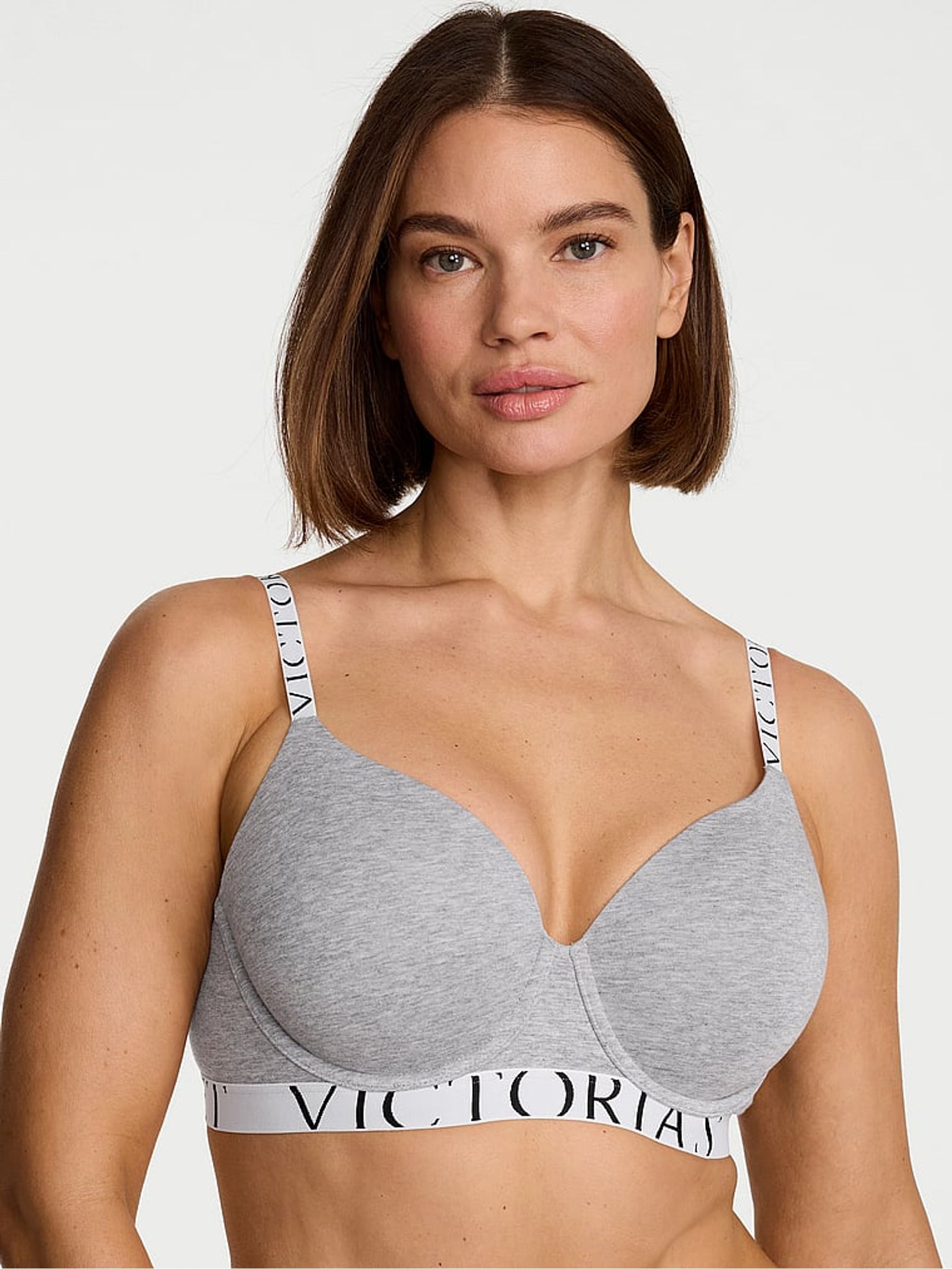 Medium Heather Grey Lightly Lined Full Cup Cotton Exploded Logo Bra - Image 1 of 2