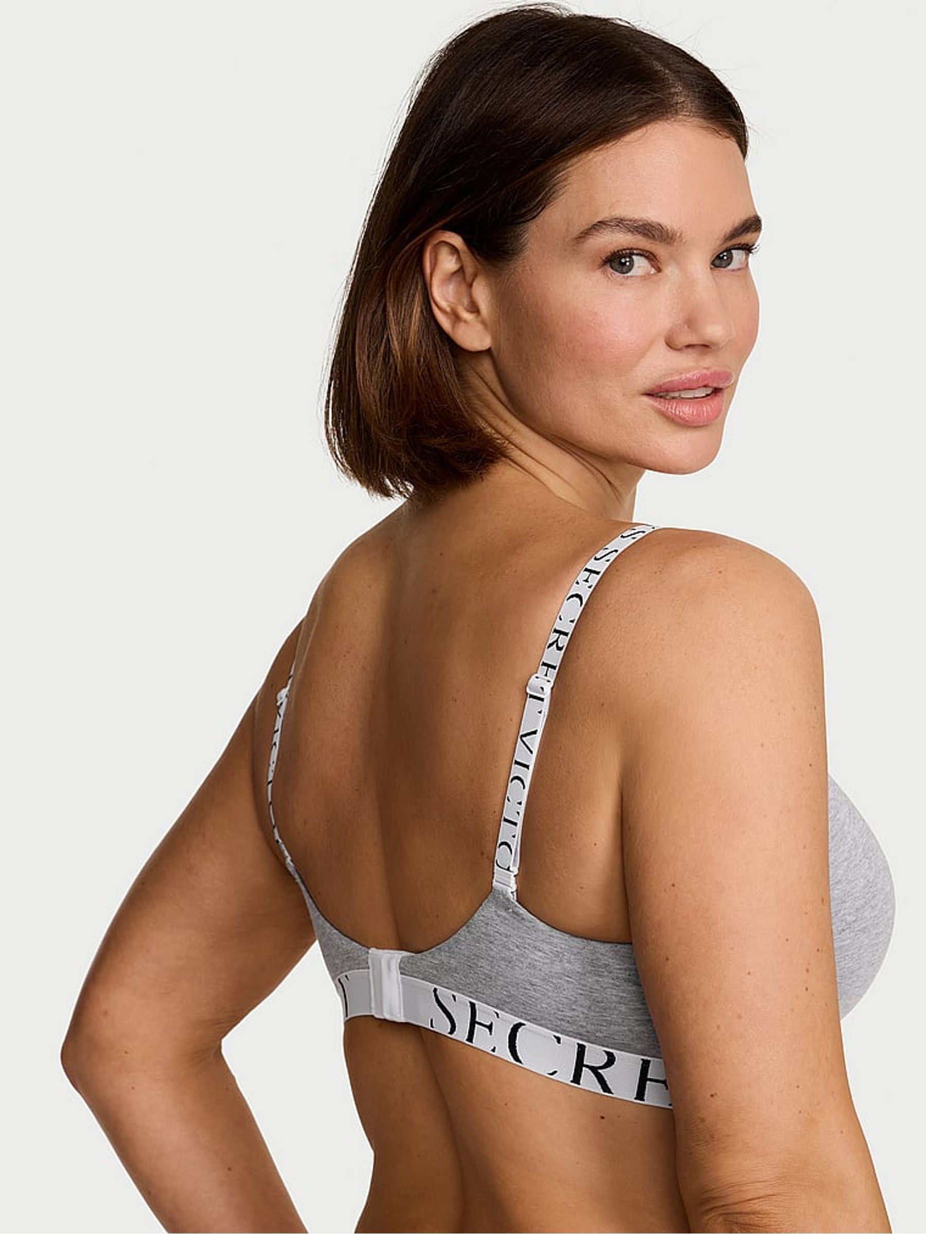 Medium Heather Grey Lightly Lined Full Cup Cotton Exploded Logo Bra - Image 2 of 2