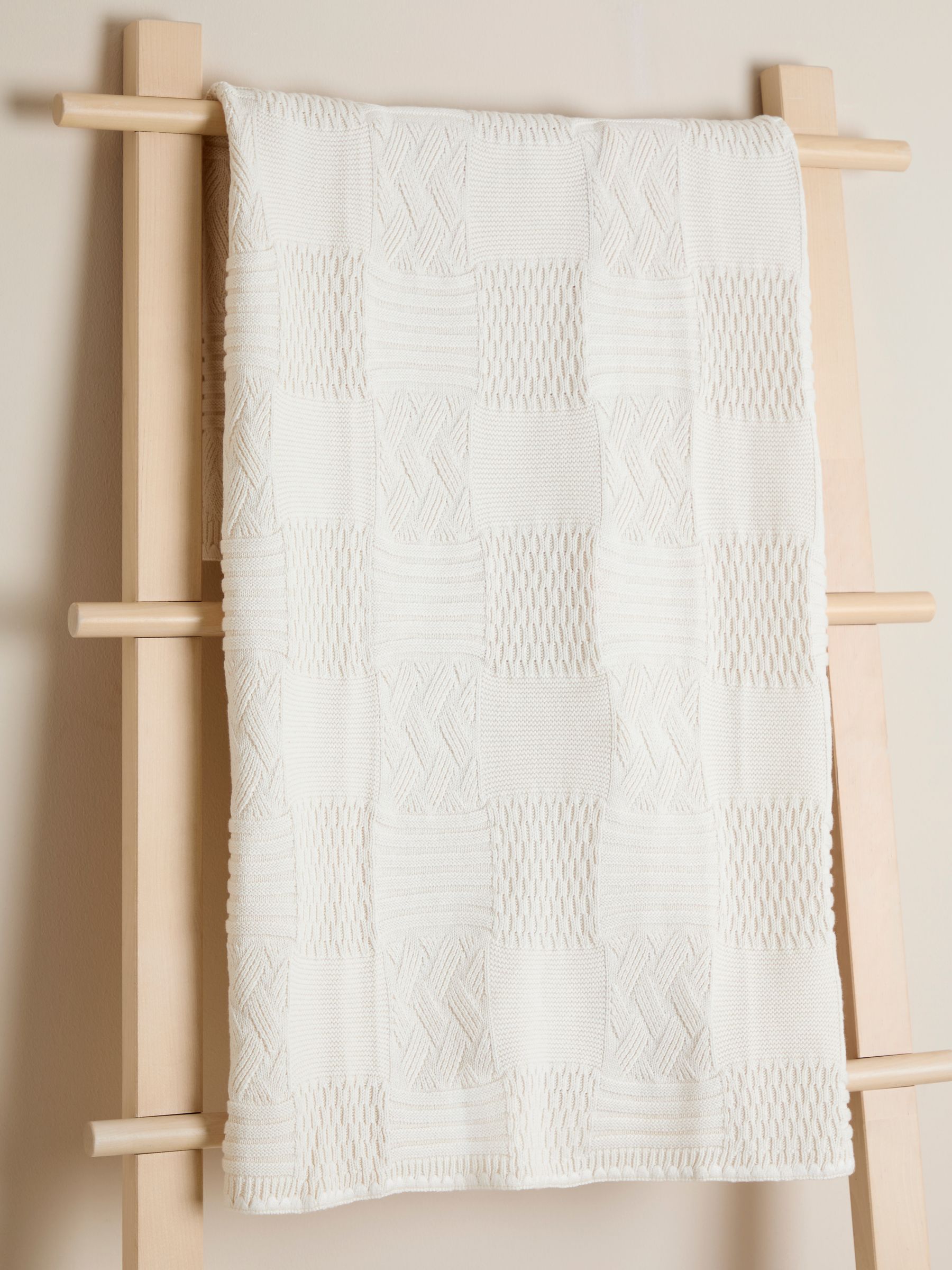 Cream Patchwork detail Knitted Blanket - Image 1 of 5