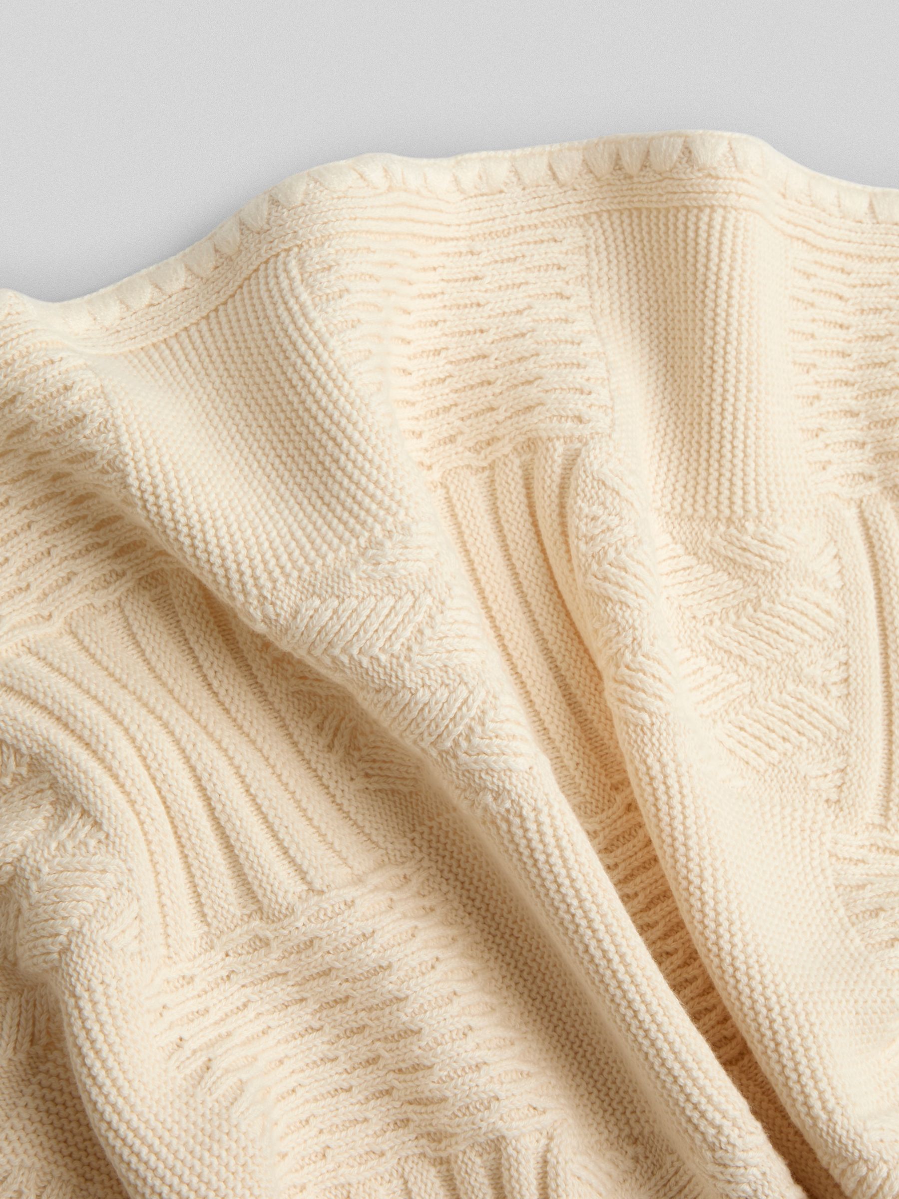 Cream Patchwork detail Knitted Blanket - Image 4 of 5