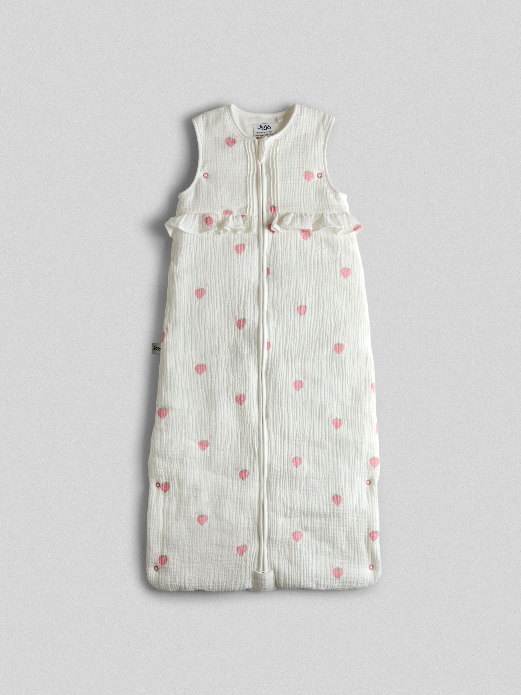 White Strawberry Print Muslin 1.5 Tog Toddler Sleeping Bag - Image 1 of 3