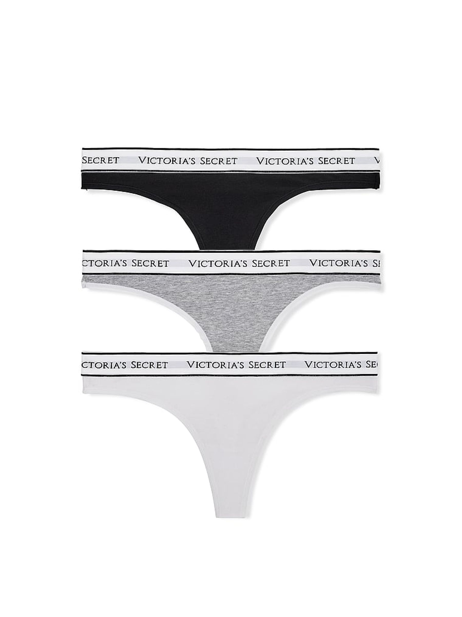 Black/Grey/White Thong 3 Pack Logo Knickers - Image 1 of 1