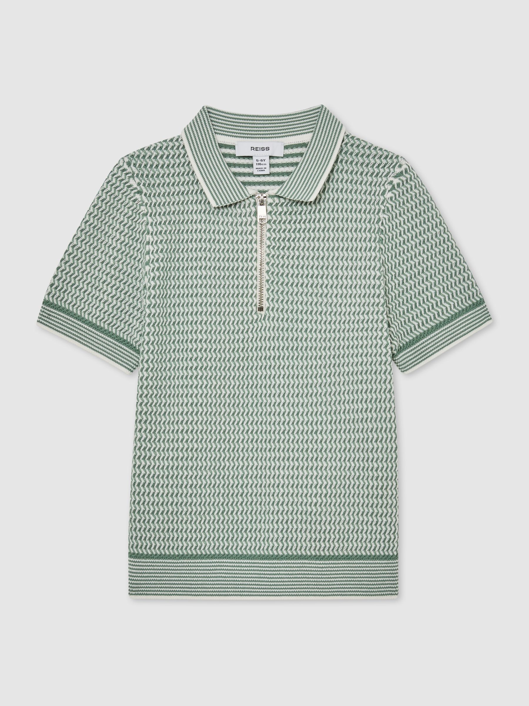 Textured-Knit Half-Zip Polo Shirt in Green - Image 1 of 4