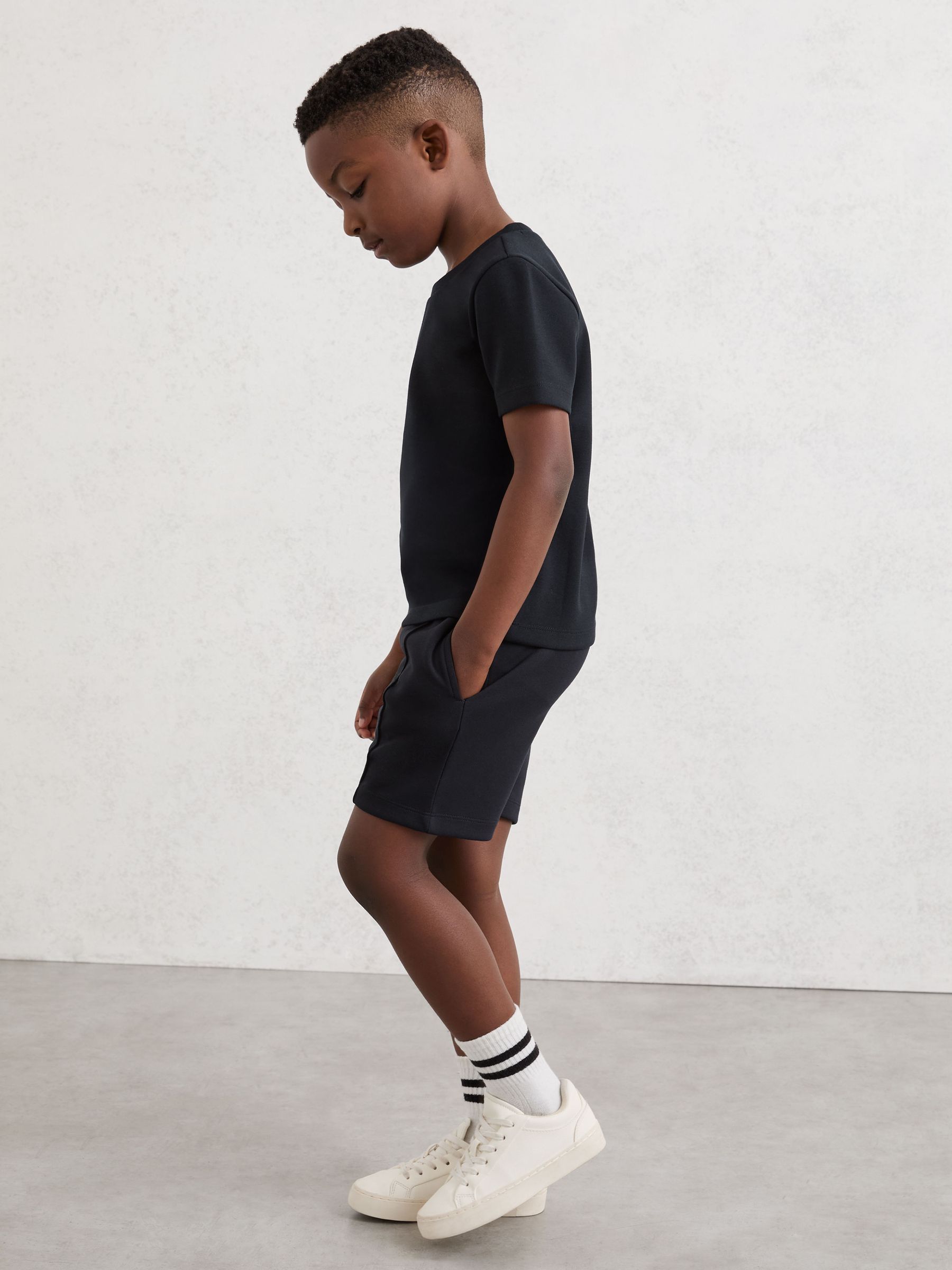 9-13 yrs Premium Interlock Drawstring Pintuck Shorts in Navy - صورة 3 من 5