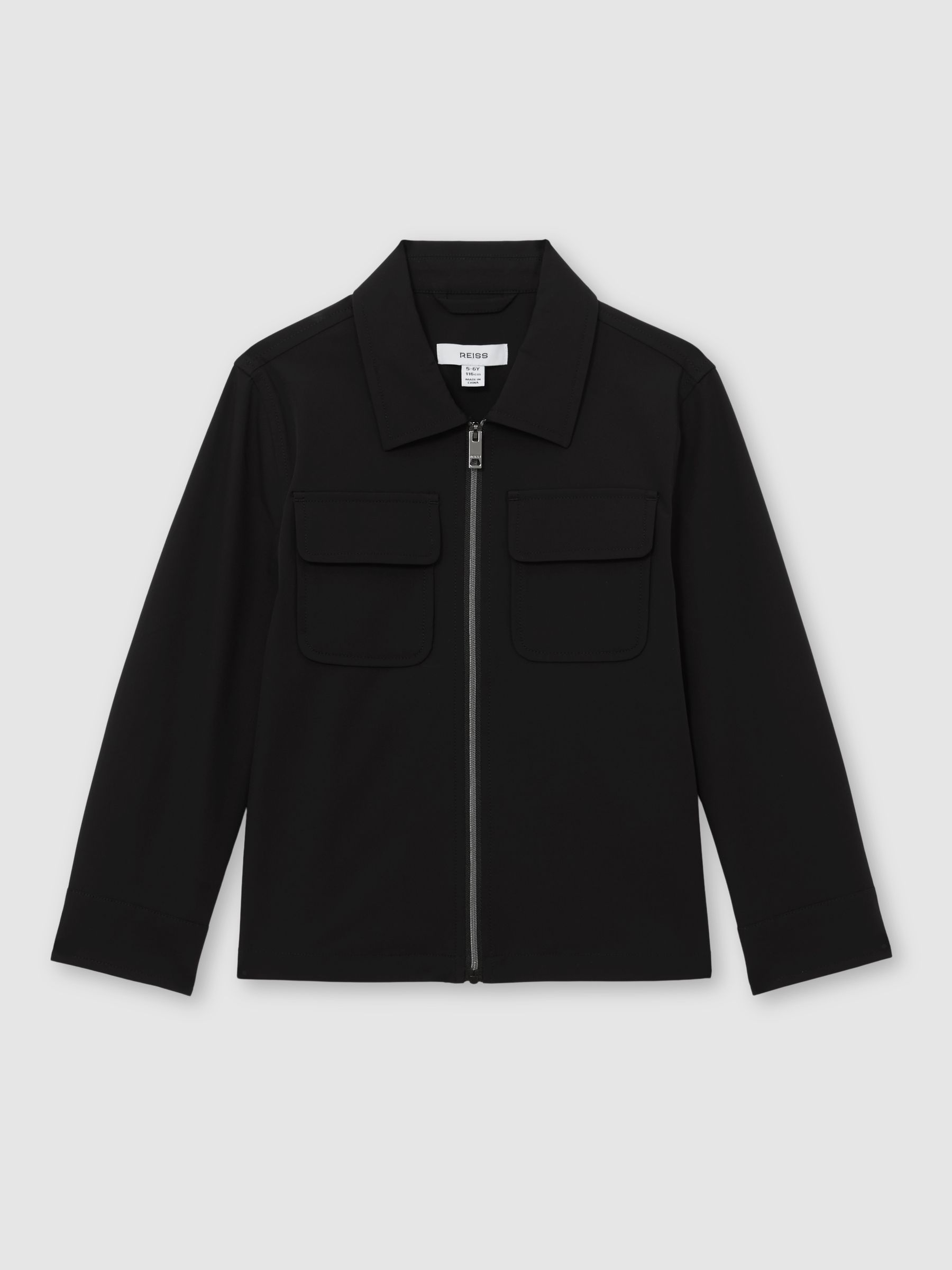 Twin-Pocket Zip-Through Overshirt in Black - Image 2 of 5