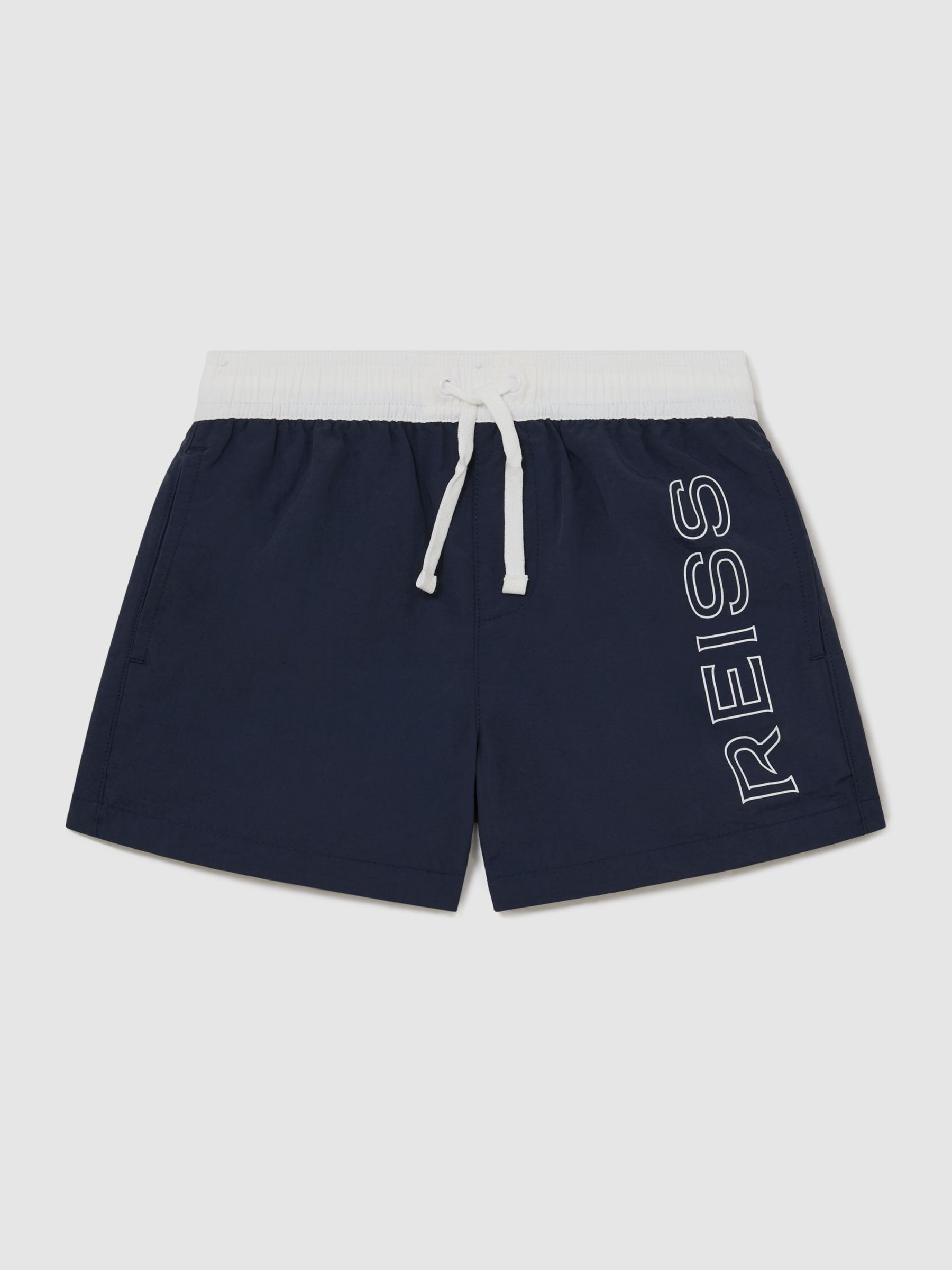 Colour-Block Logo Swim Shorts in Navy - Image 1 of 3