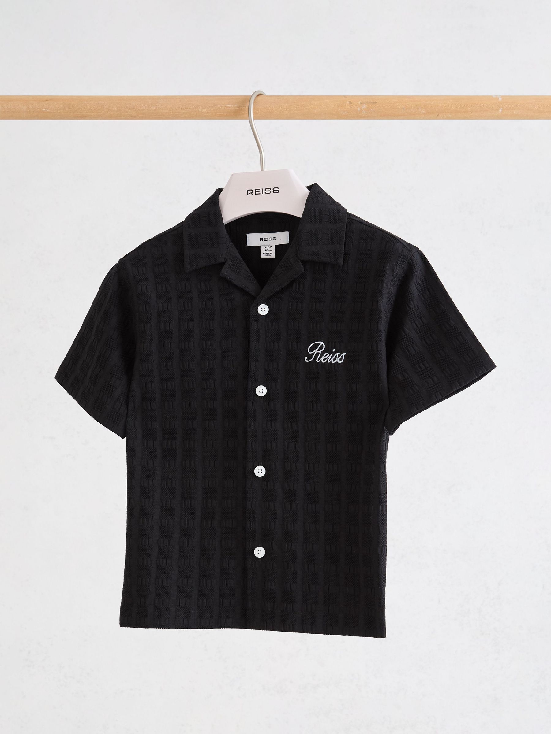 Textured Logo-Embroidered Shirt in Black - Image 1 of 3