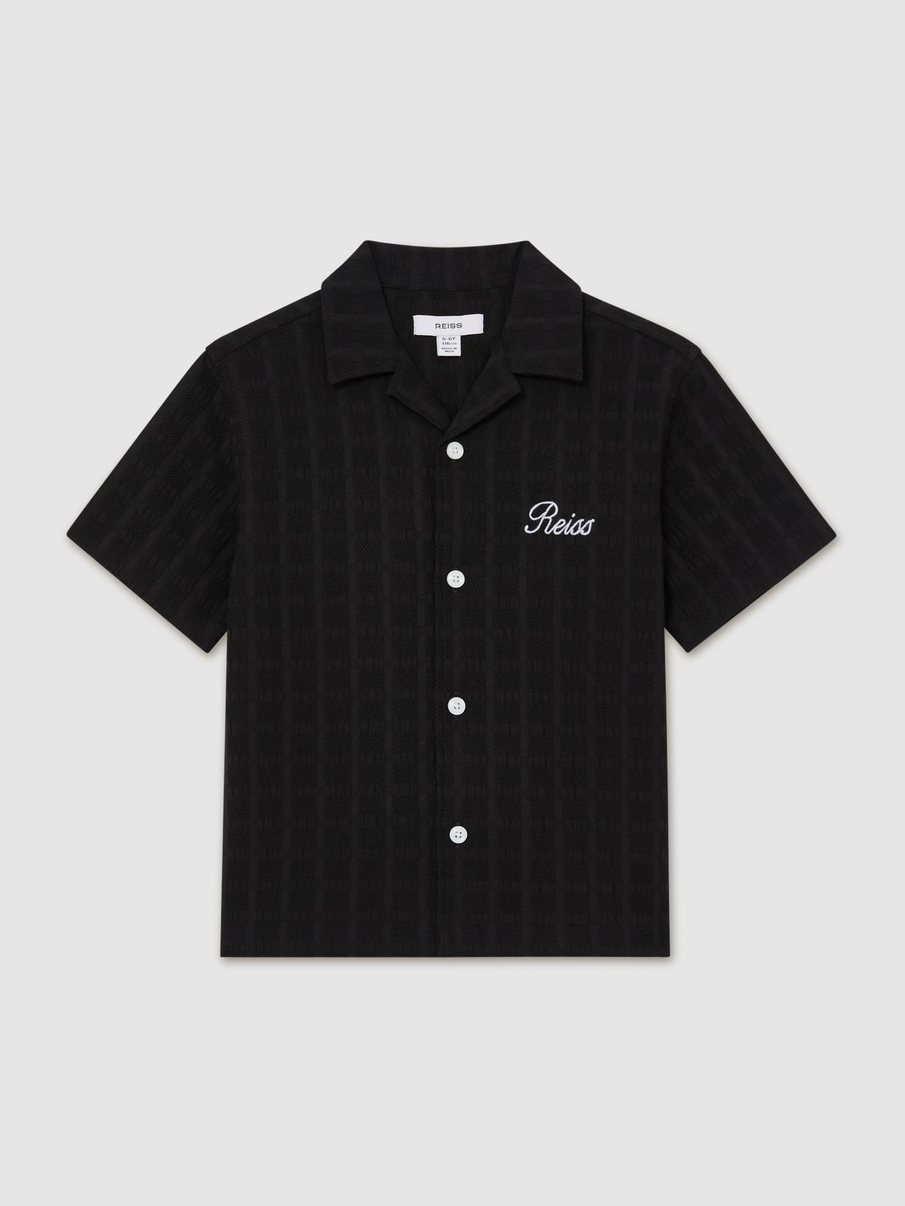 Textured Logo-Embroidered Shirt in Black - Image 2 of 3