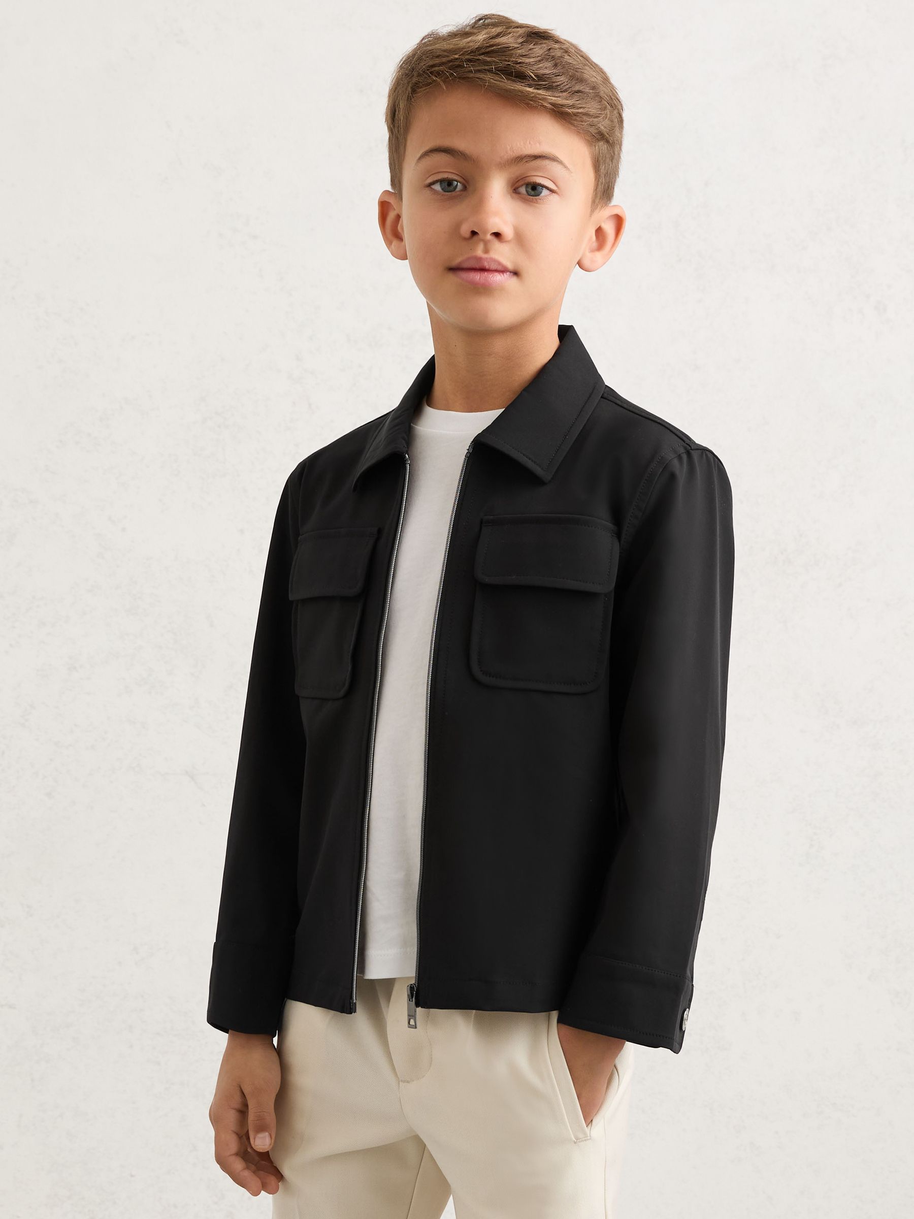 Twin-Pocket Zip-Through Overshirt in Black - Image 2 of 5