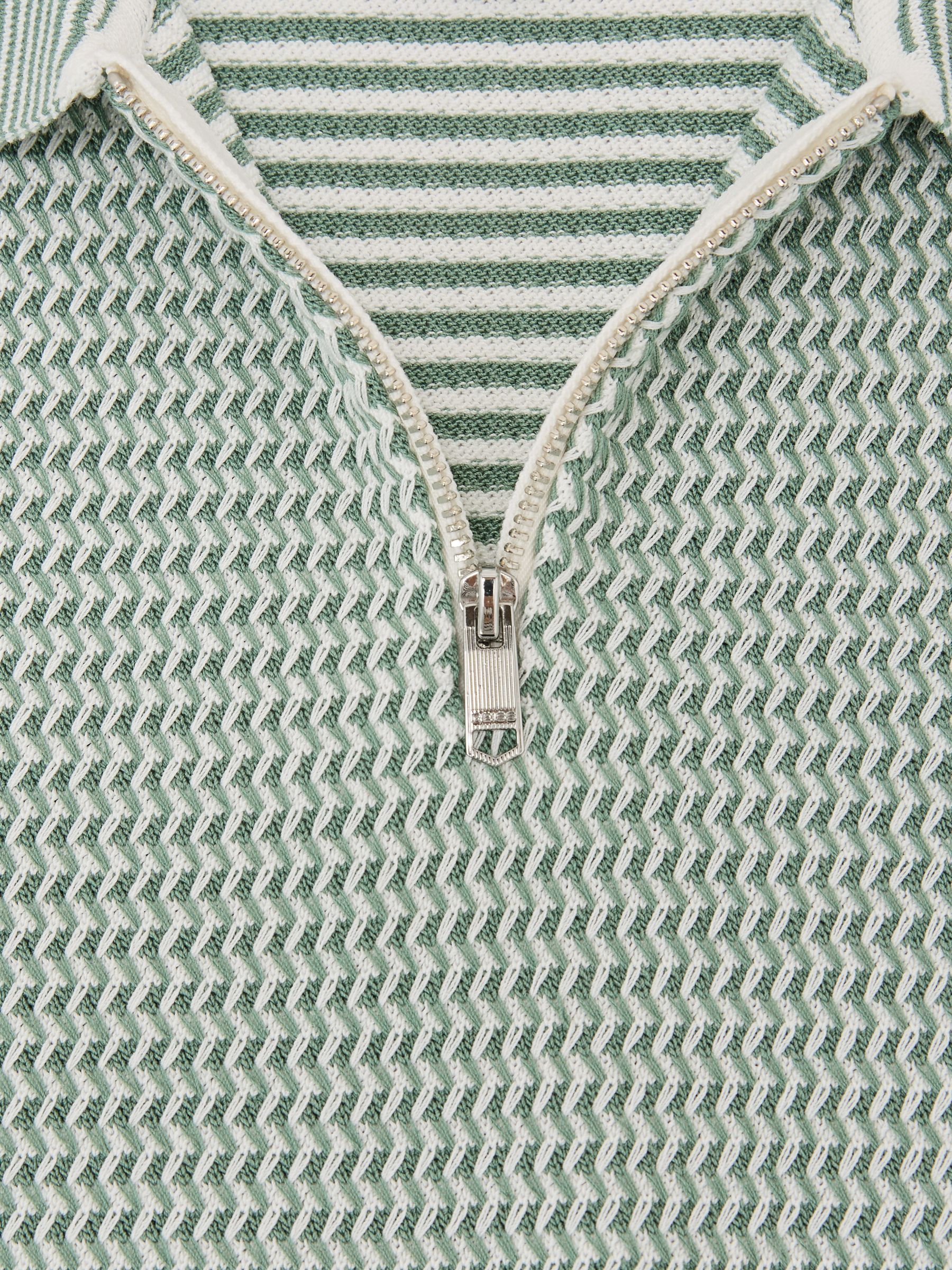 Polo en maille texturée à demi-patte zippée 9-13 ans, vert - Image 4 de 4