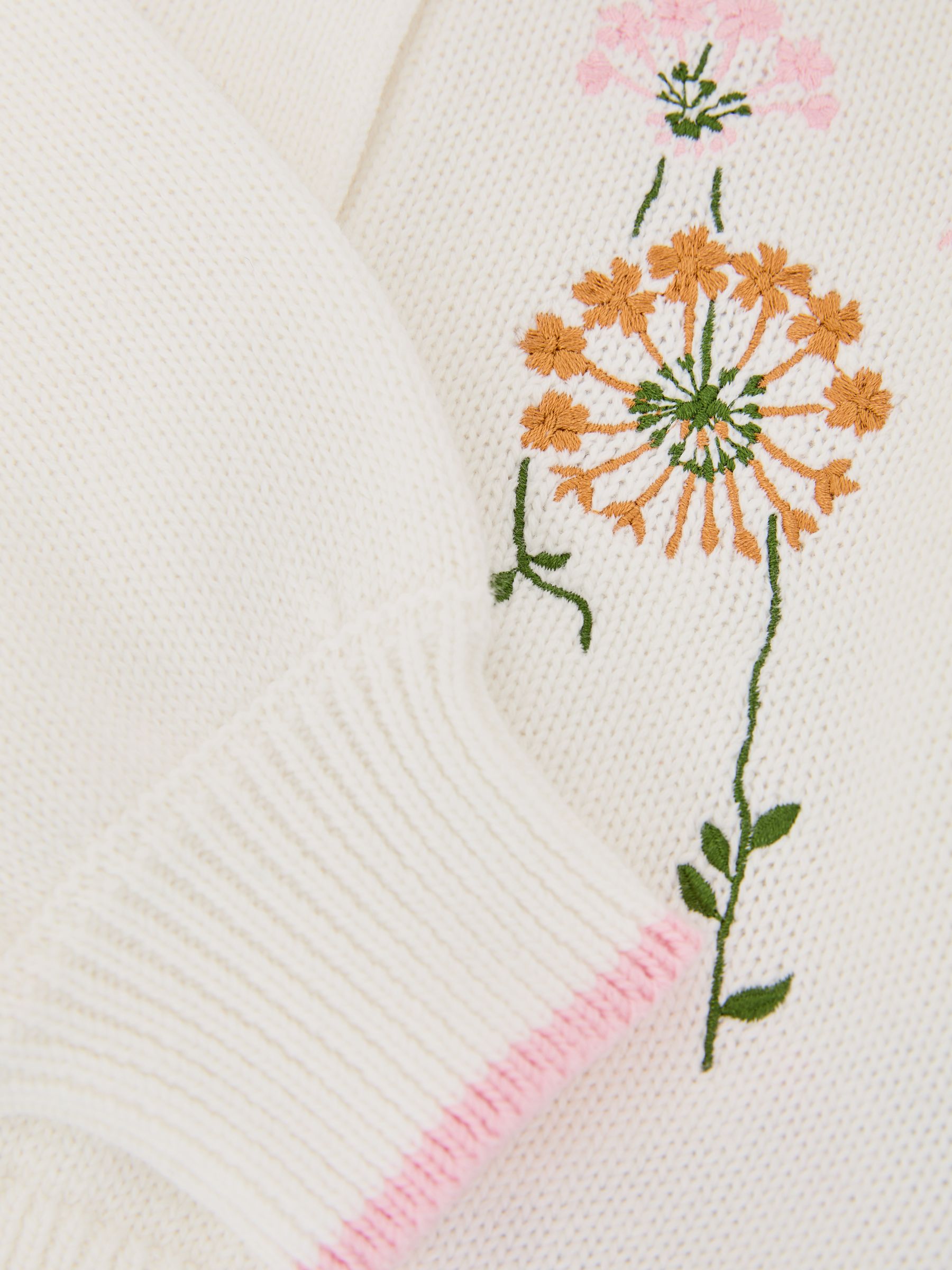 9-13 yrs Cotton Floral-Embroidered Cardigan in Ivory - Image 5 of 5