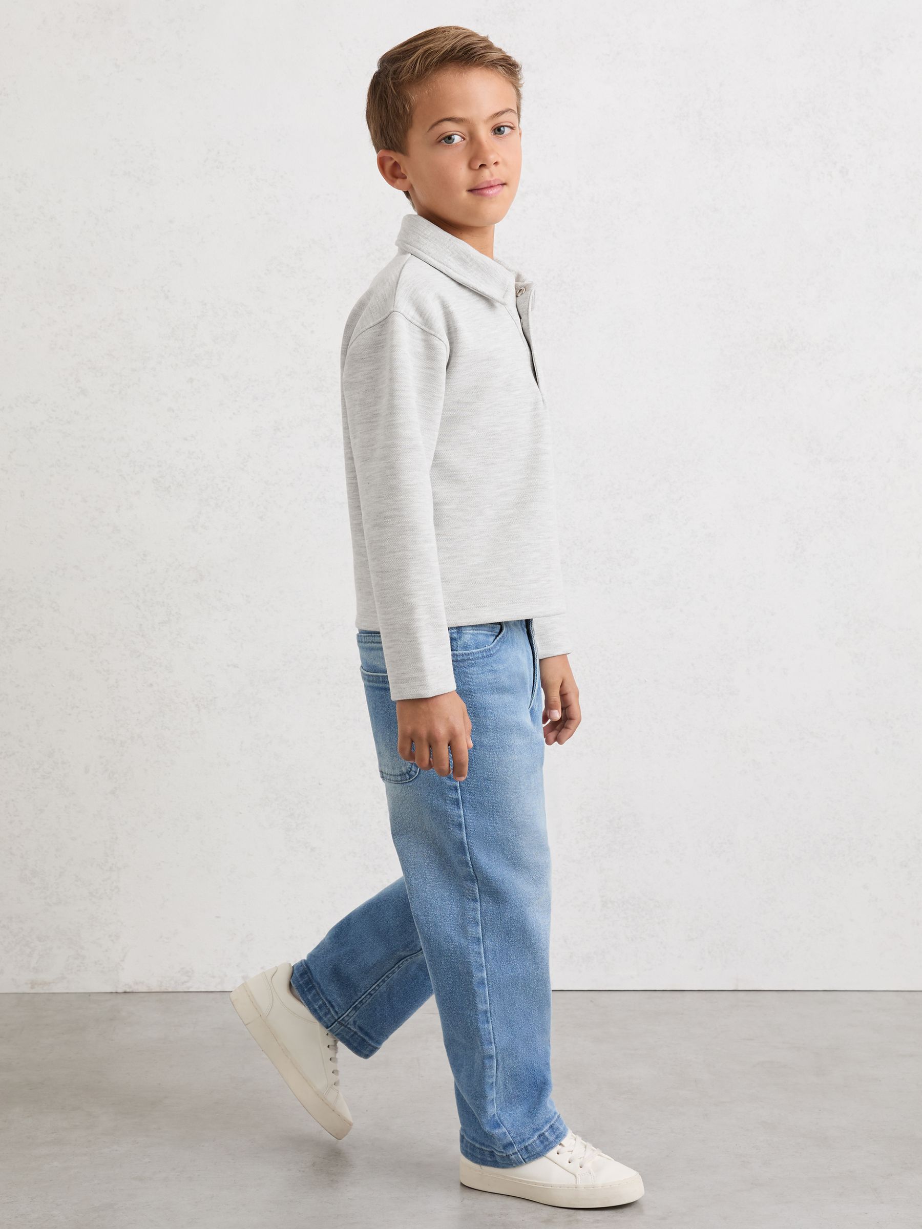 13-14 yrs Monogram Embroidered Polo Shirt in Soft Grey Melange - Image 3 of 5