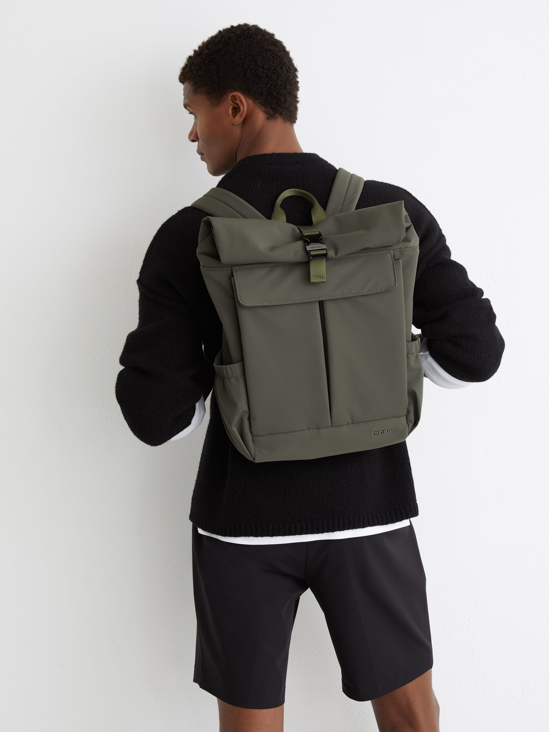 Technical Roll-Top Backpack in Khaki Green