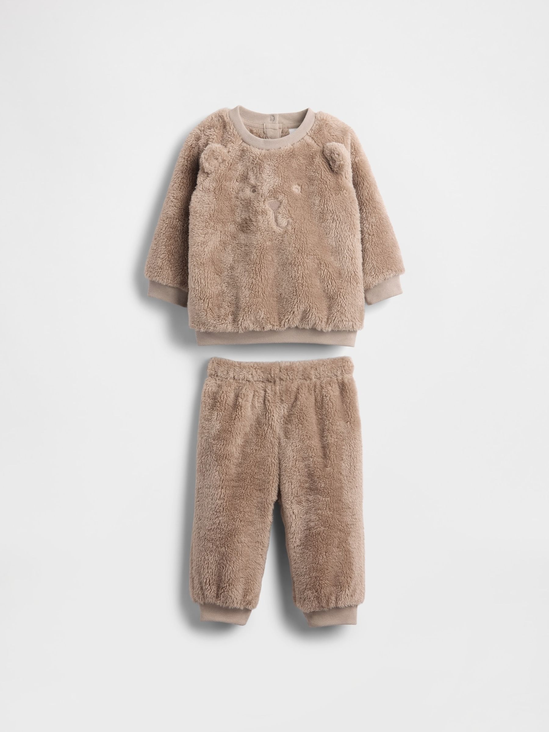 Brown Sherpa Bear Outfit Sweat Top & Joggers Set - Image 1 of 3