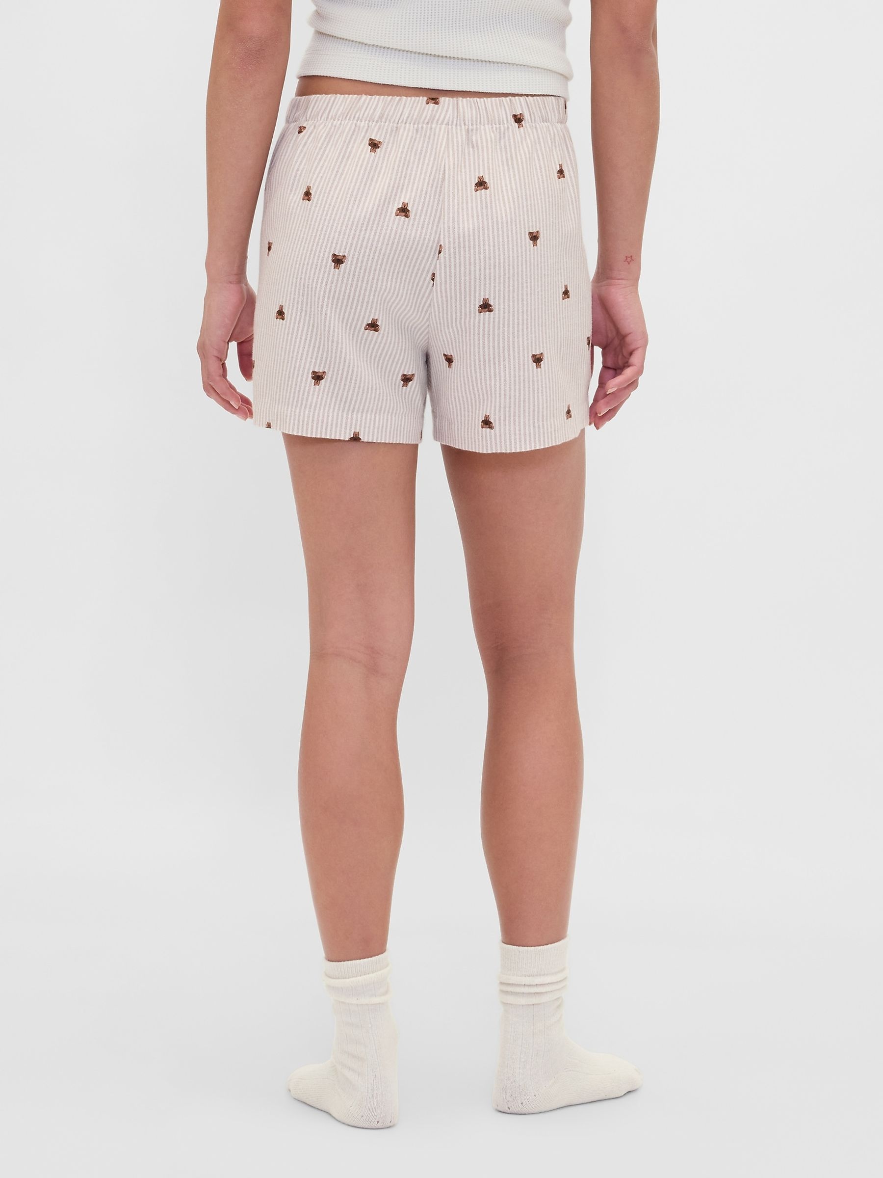 Beige Stripe Matching Family Logo Flannel Boxer Shorts - Image 2 of 5