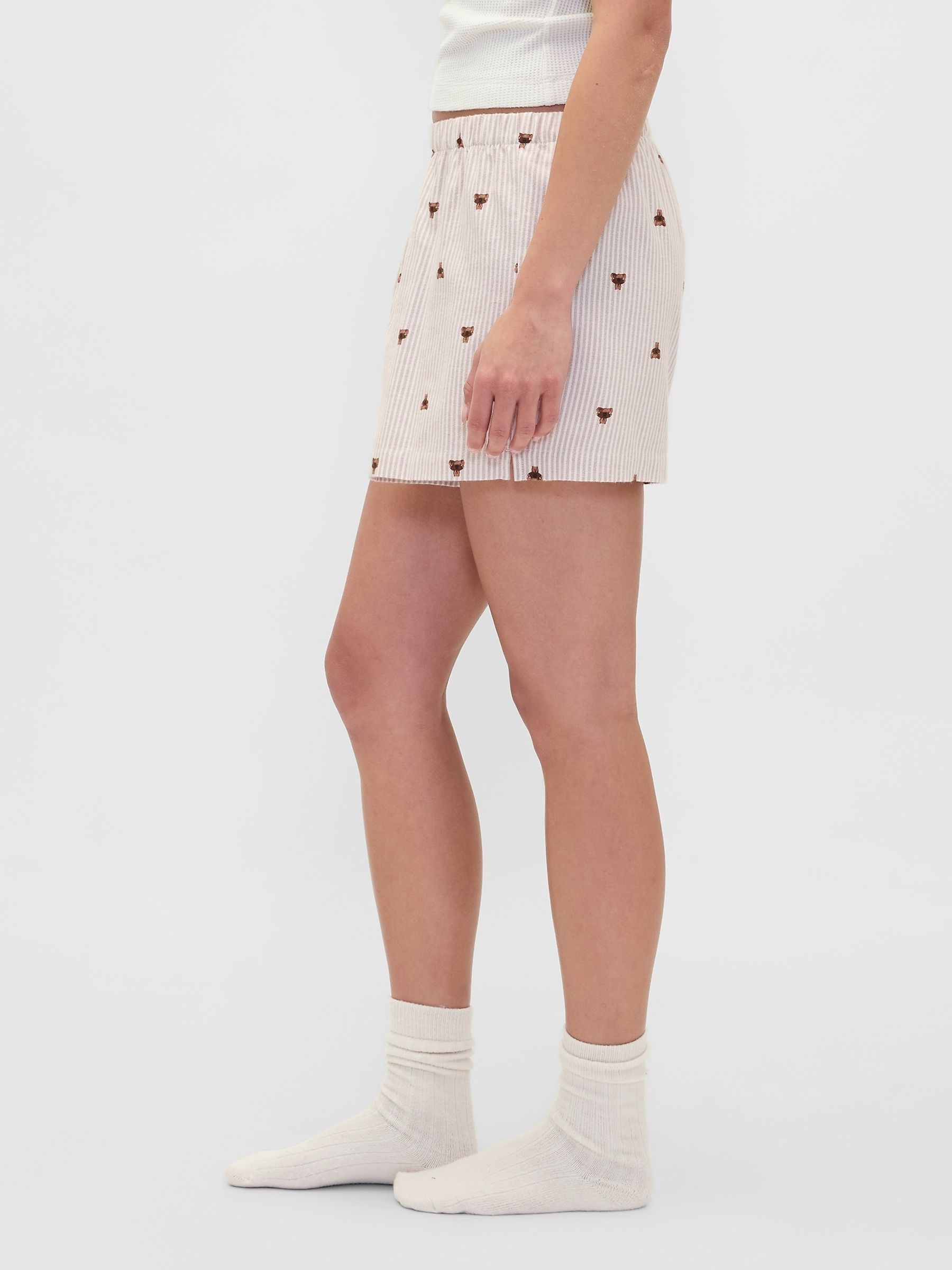 Beige Stripe Matching Family Logo Flannel Boxer Shorts - Image 3 of 5