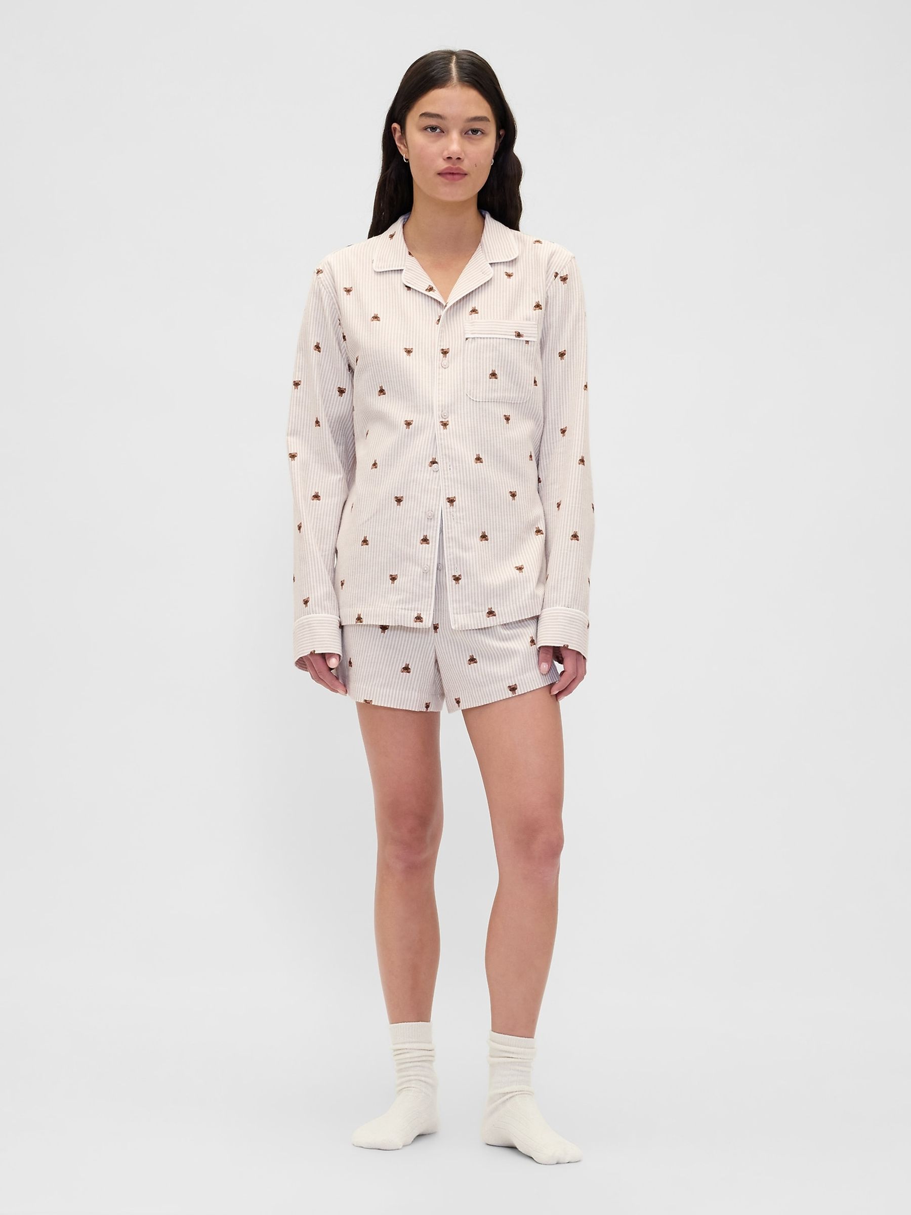 Beige Stripe Matching Family Logo Flannel Boxer Shorts - Image 4 of 5