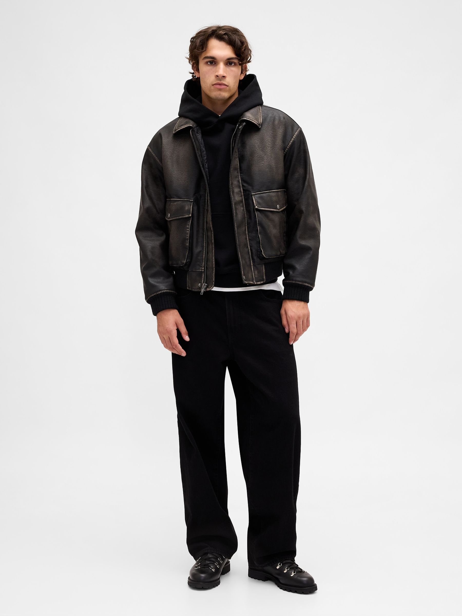 Brown Vegan Leather Bomber Jacket - Image 3 of 5