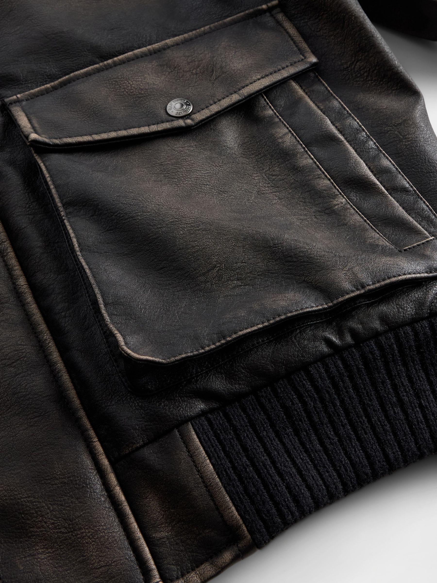 Brown Vegan Leather Bomber Jacket - Image 5 of 5 Brown Vegan Leather Bomber Jacket - Image 5 of 5