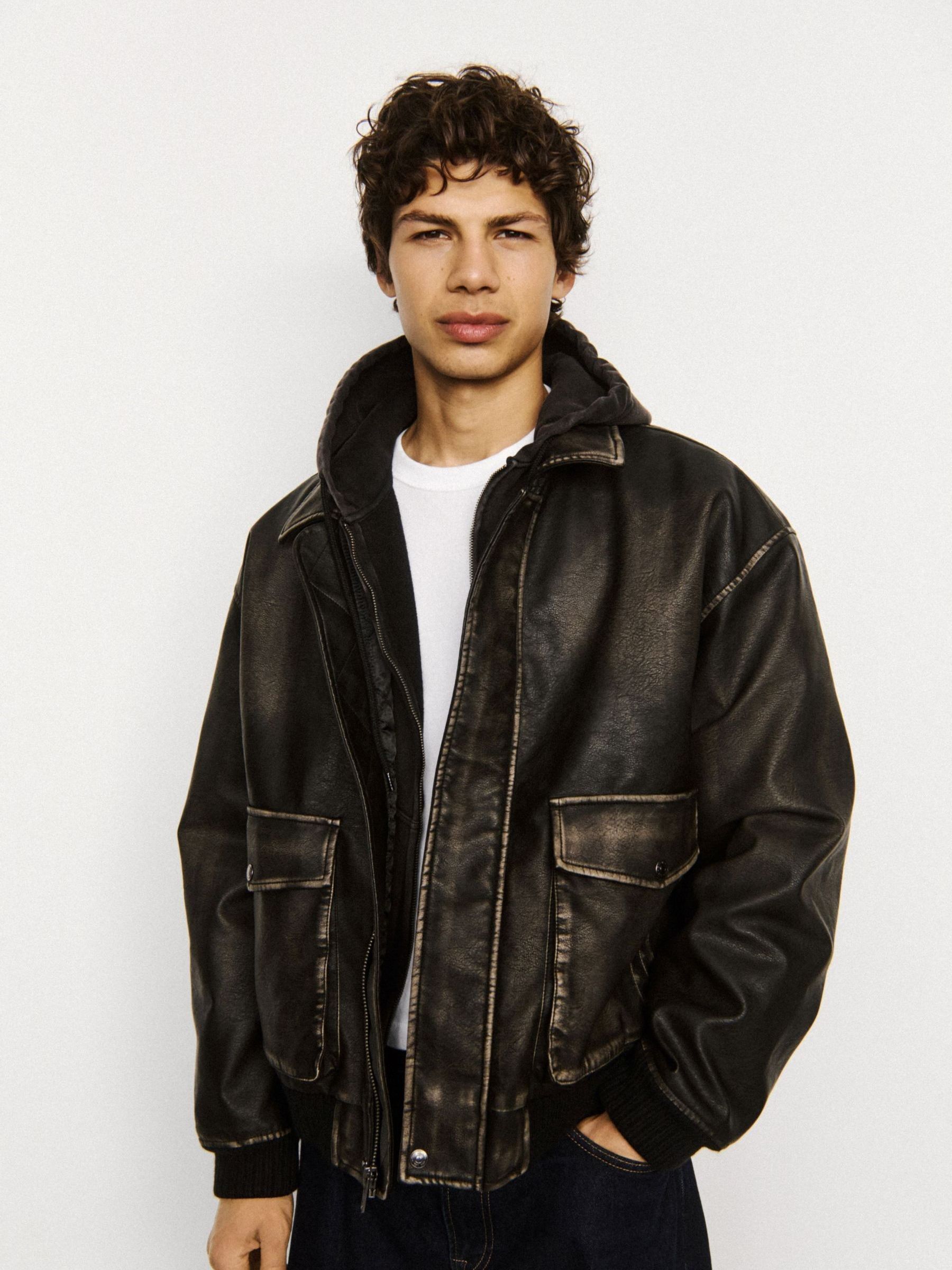 Brown Vegan Leather Bomber Jacket - Image 6 of 9