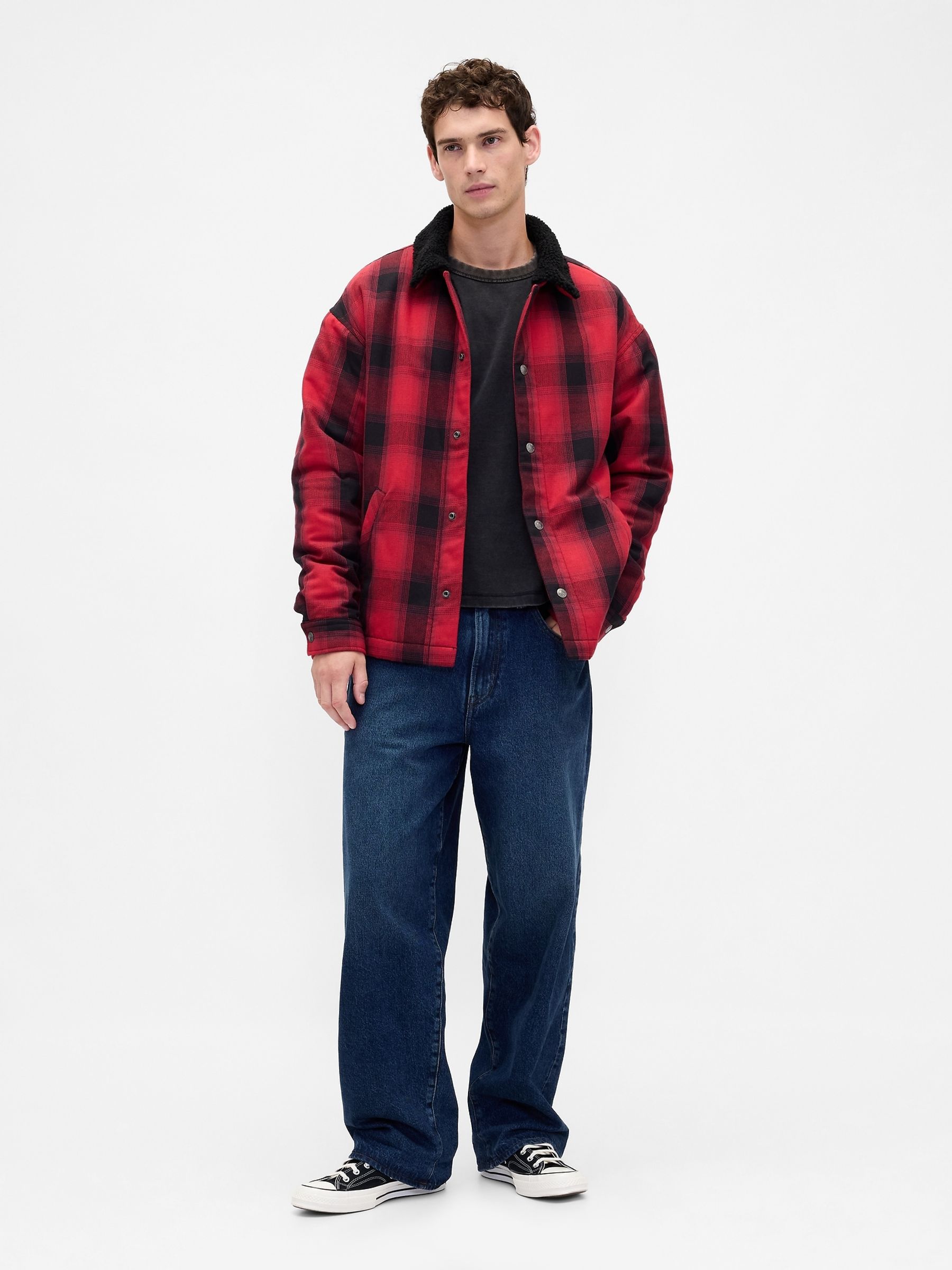 Red Stranger Things Sherpa-Lined Shirt Jacket - Image 3 of 6
