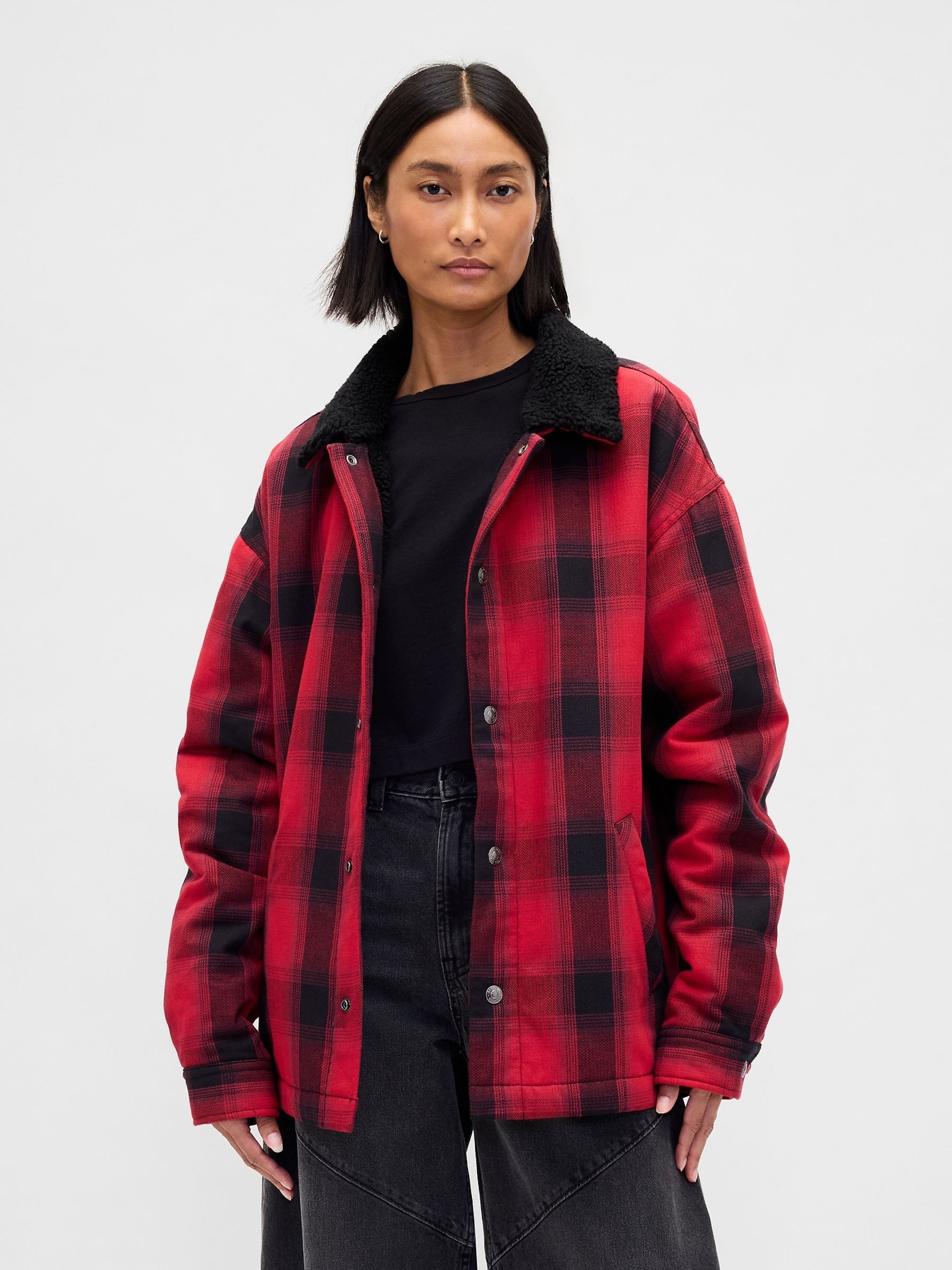 Red Stranger Things Sherpa-Lined Shirt Jacket - Image 4 of 6