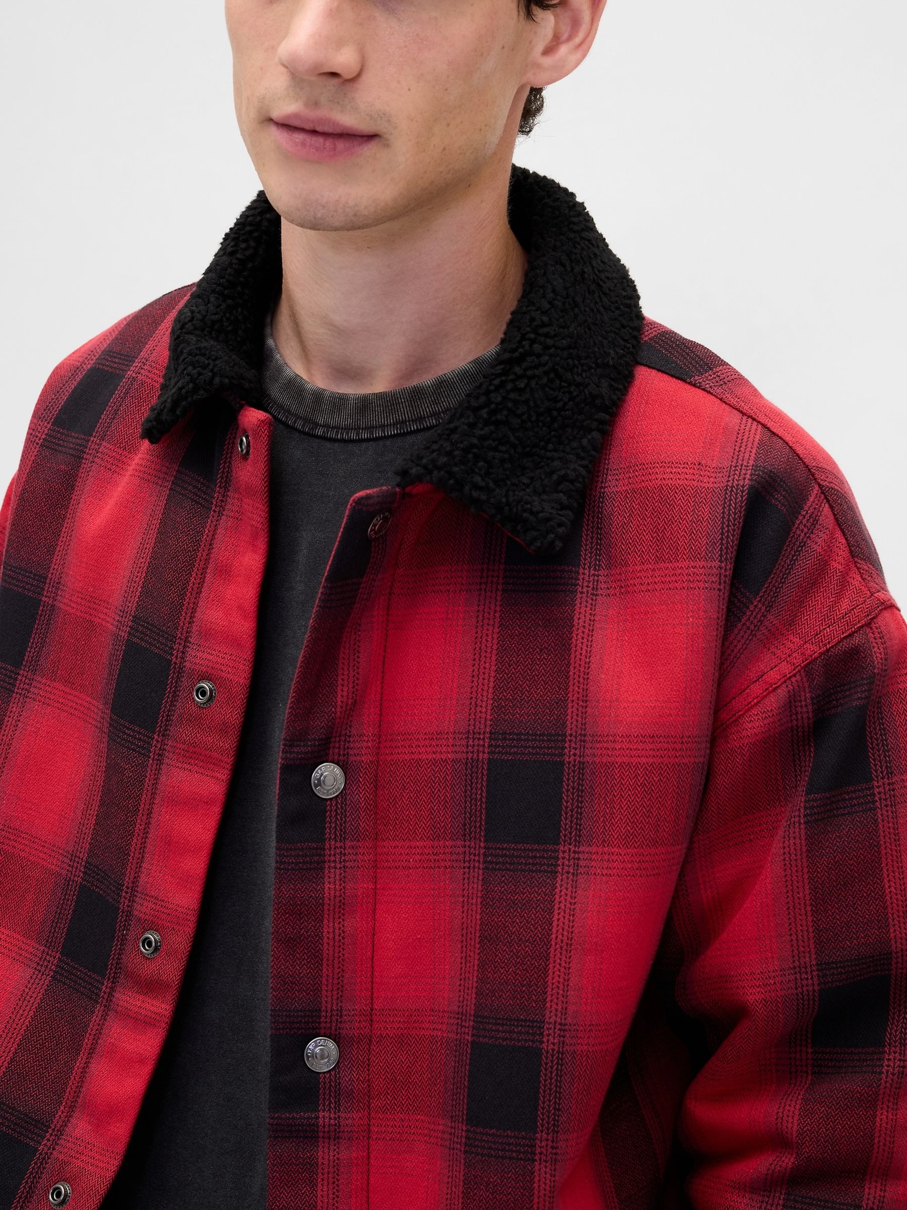 Red Stranger Things Sherpa-Lined Shirt Jacket - Image 6 of 6