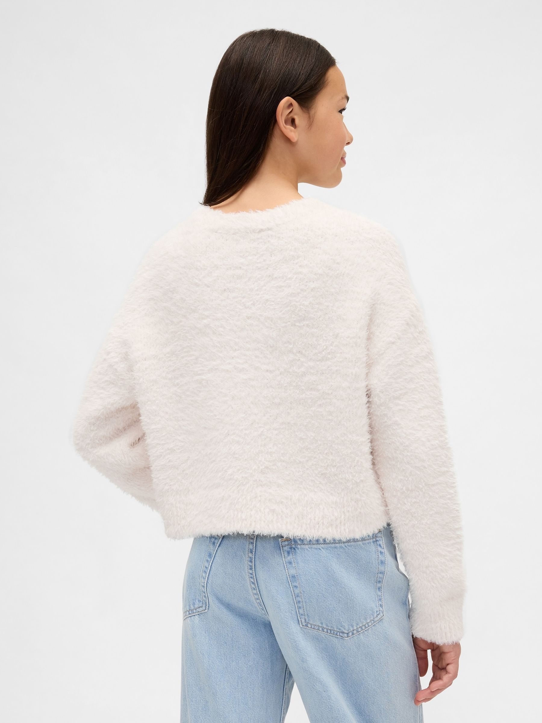 White Eyelash Crew Neck Jumper - Image 2 of 5 White Eyelash Crew Neck Jumper - Image 2 of 5