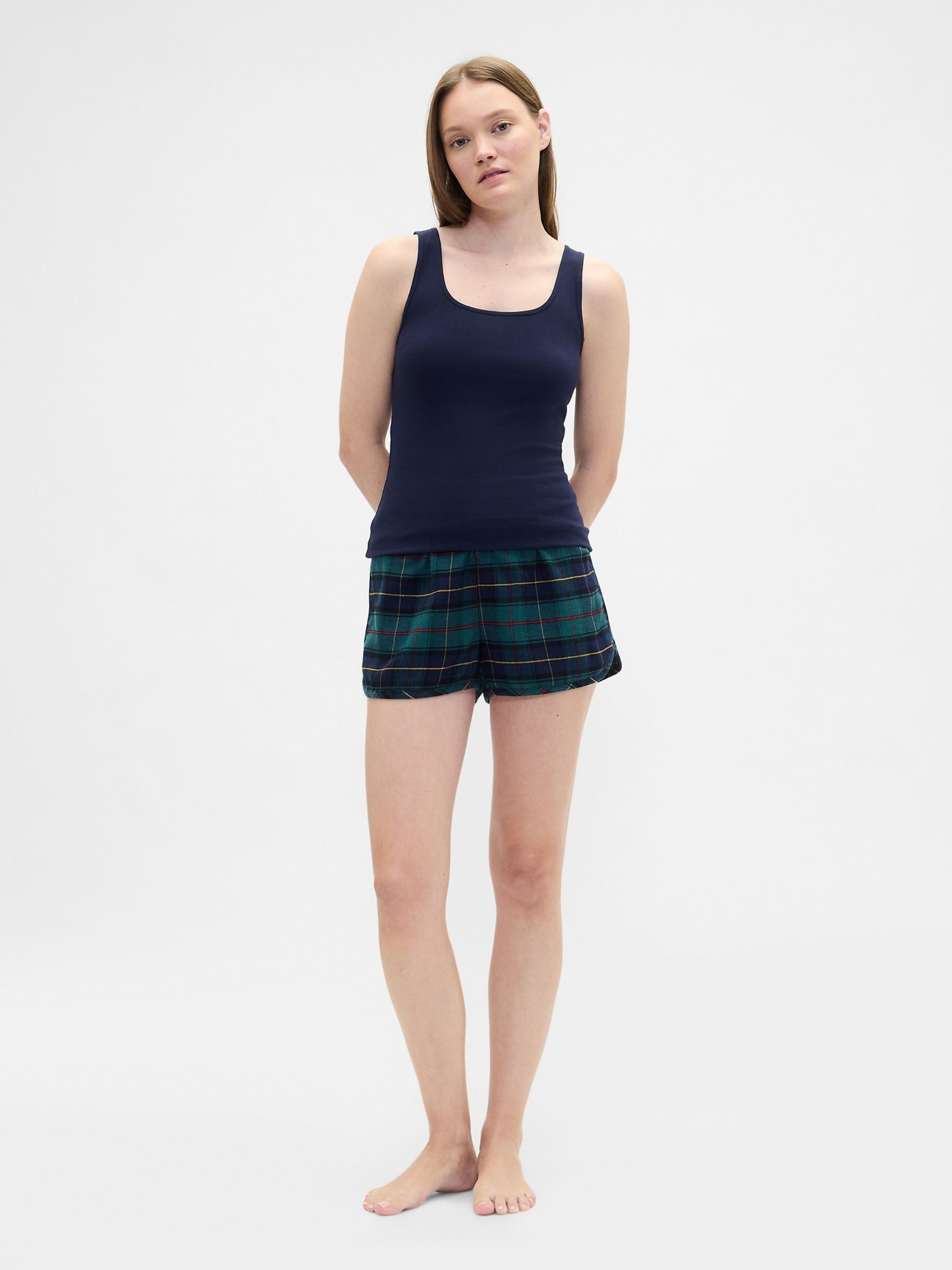 Green/Navy check Flannel Pyjama Shorts - Image 1 of 2