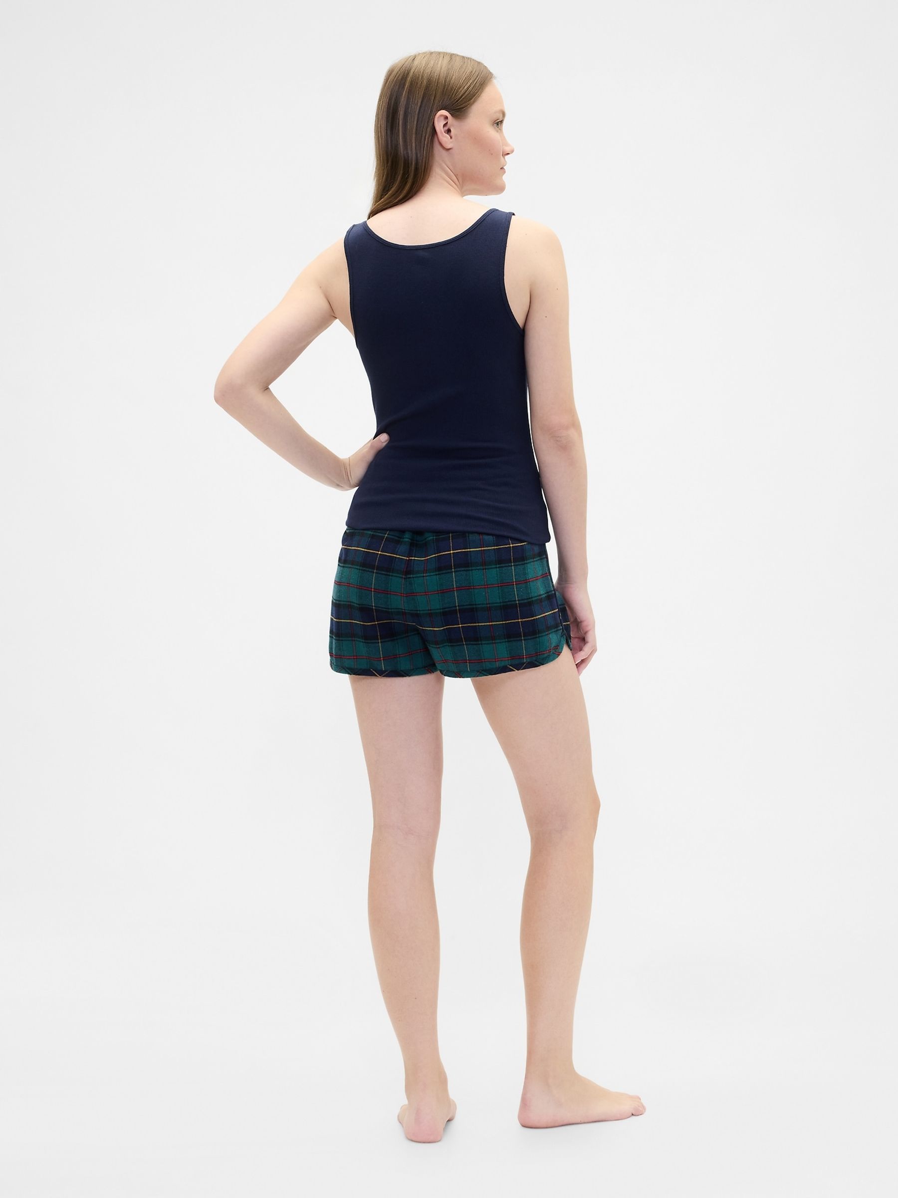Green/Navy check Flannel Pyjama Shorts - Image 2 of 2