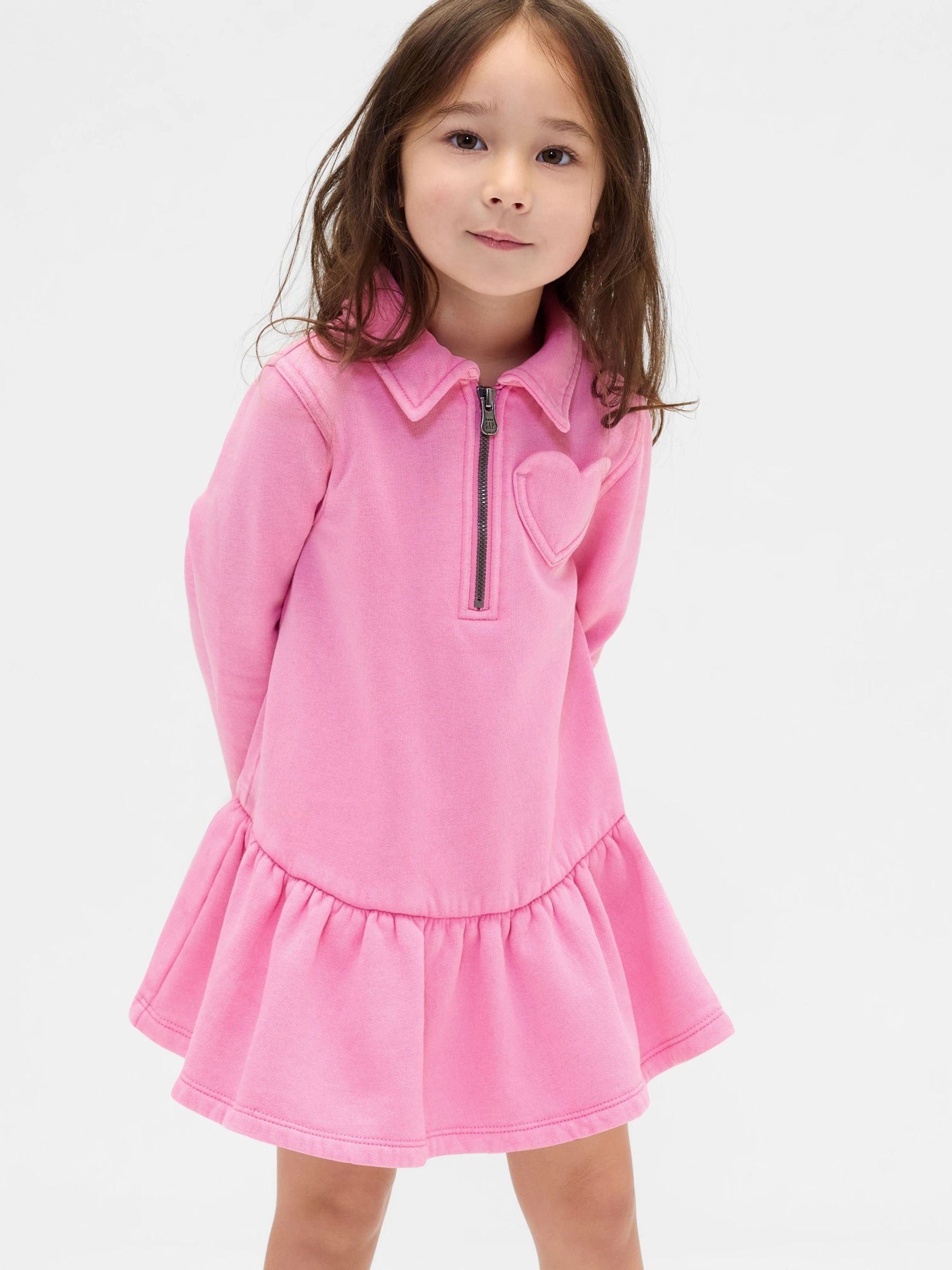 Pink Half-Zip Pullover Sweatshirt Dress - Image 1 of 3