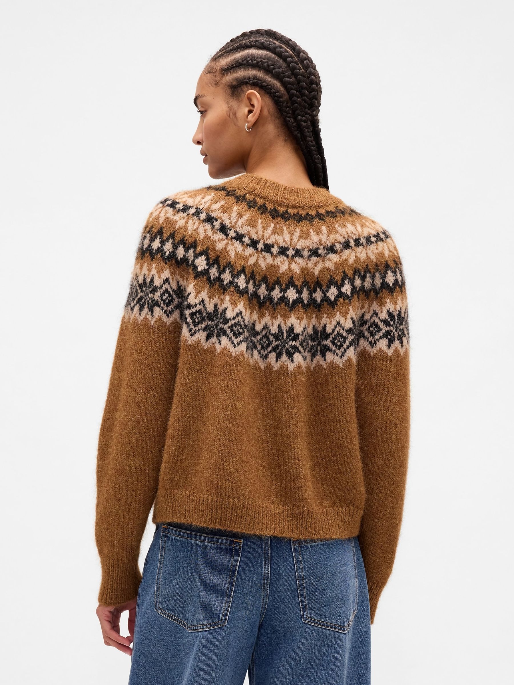 Brown Fuzzy Fair Isle Pattern Cardigan - Image 2 of 4 Brown Fuzzy Fair Isle Pattern Cardigan - Image 2 of 4
