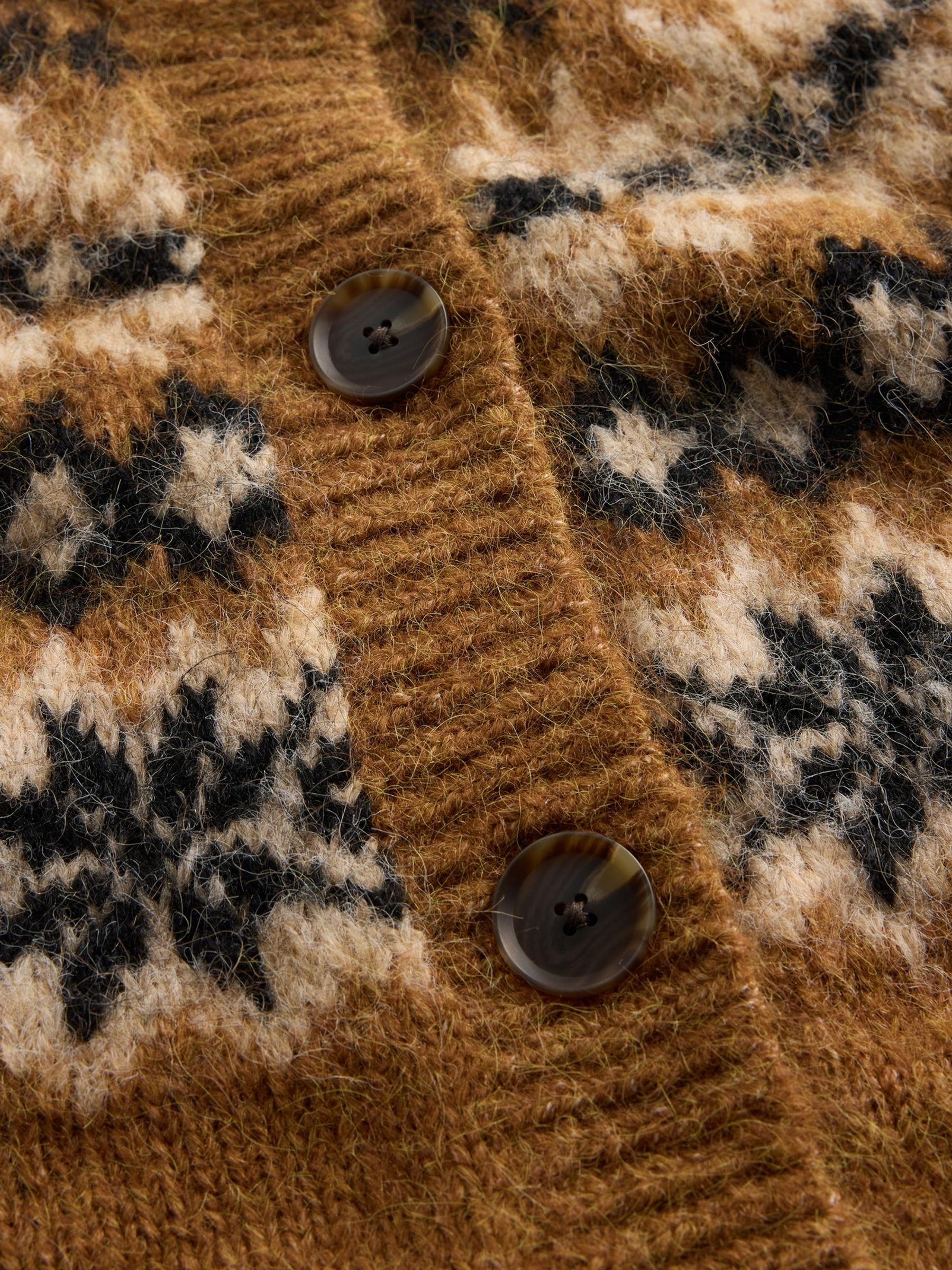 Brown Fuzzy Fair Isle Pattern Cardigan - Image 4 of 4 Brown Fuzzy Fair Isle Pattern Cardigan - Image 4 of 4