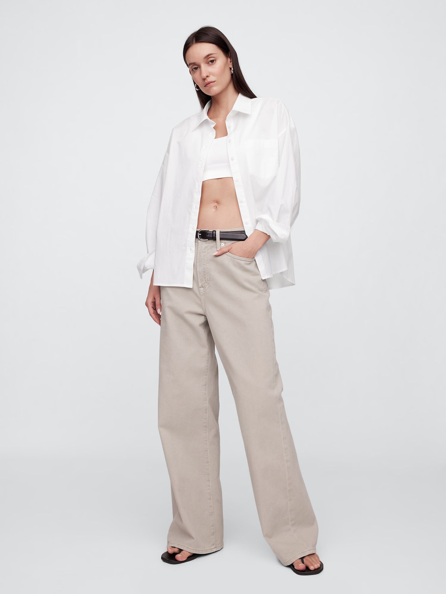 White Oversized Shirt in Poplin - Image 3 of 5