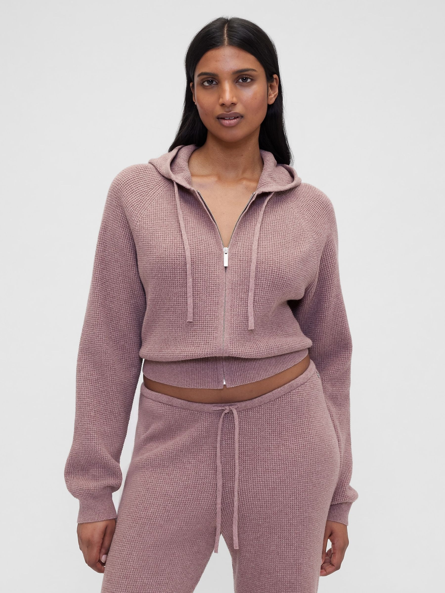 Gap X Summer Fridays Purple CashSoft Waffle Crop Hoodie - Image 1 of 6