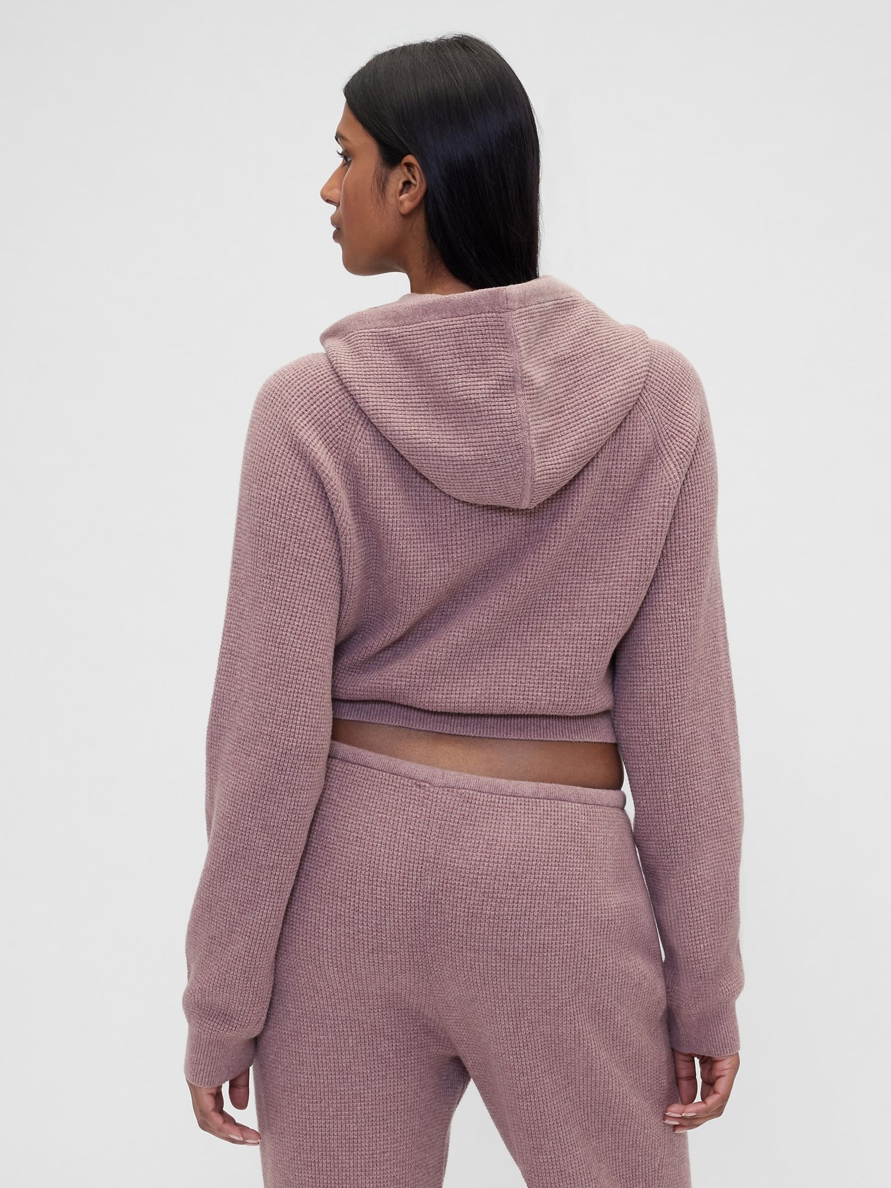 Gap X Summer Fridays Purple CashSoft Waffle Crop Hoodie - Image 2 of 6