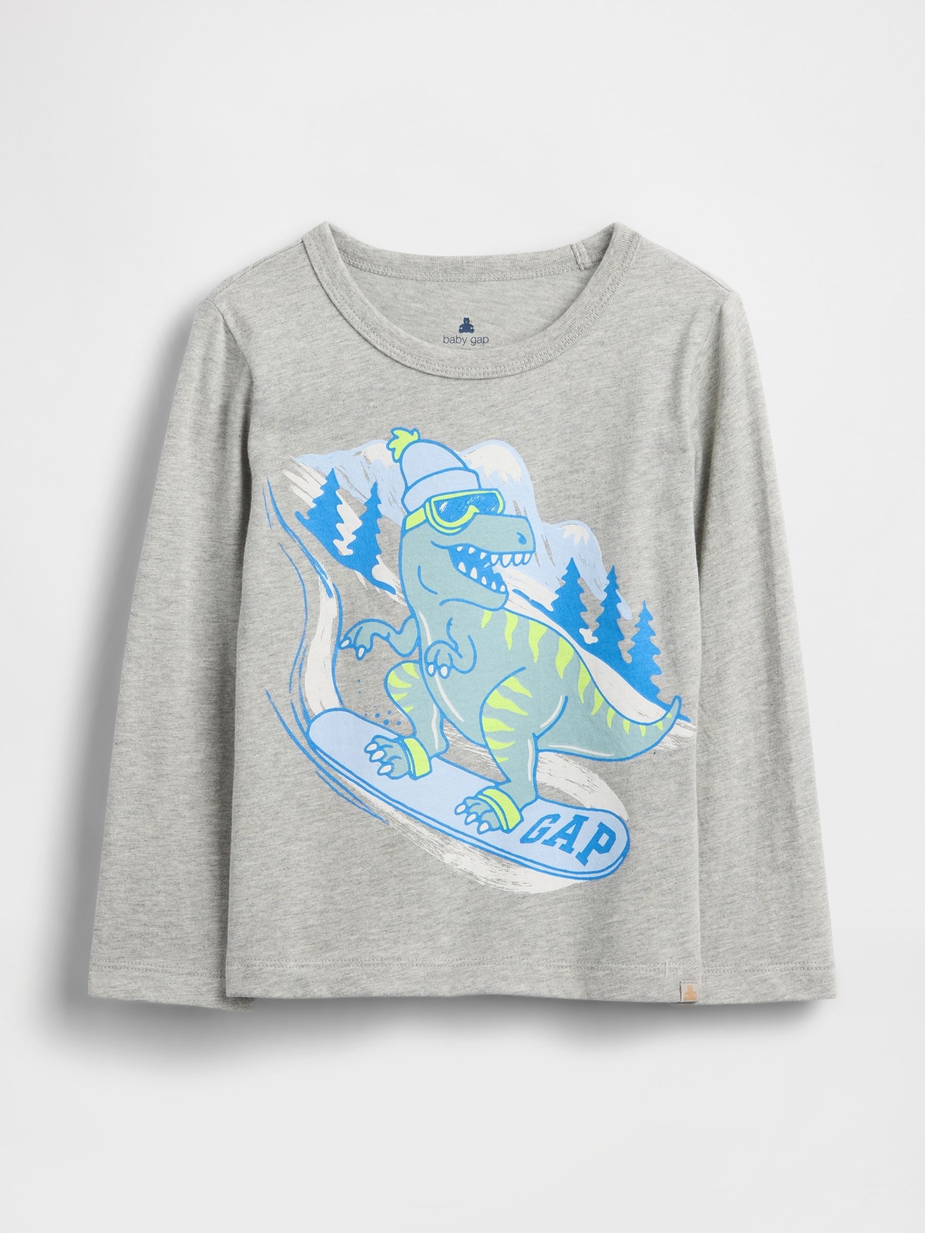 Grey Dinosaur Long Sleeve Graphic T-Shirt - Image 1 of 2 Grey Dinosaur Long Sleeve Graphic T-Shirt - Image 1 of 2