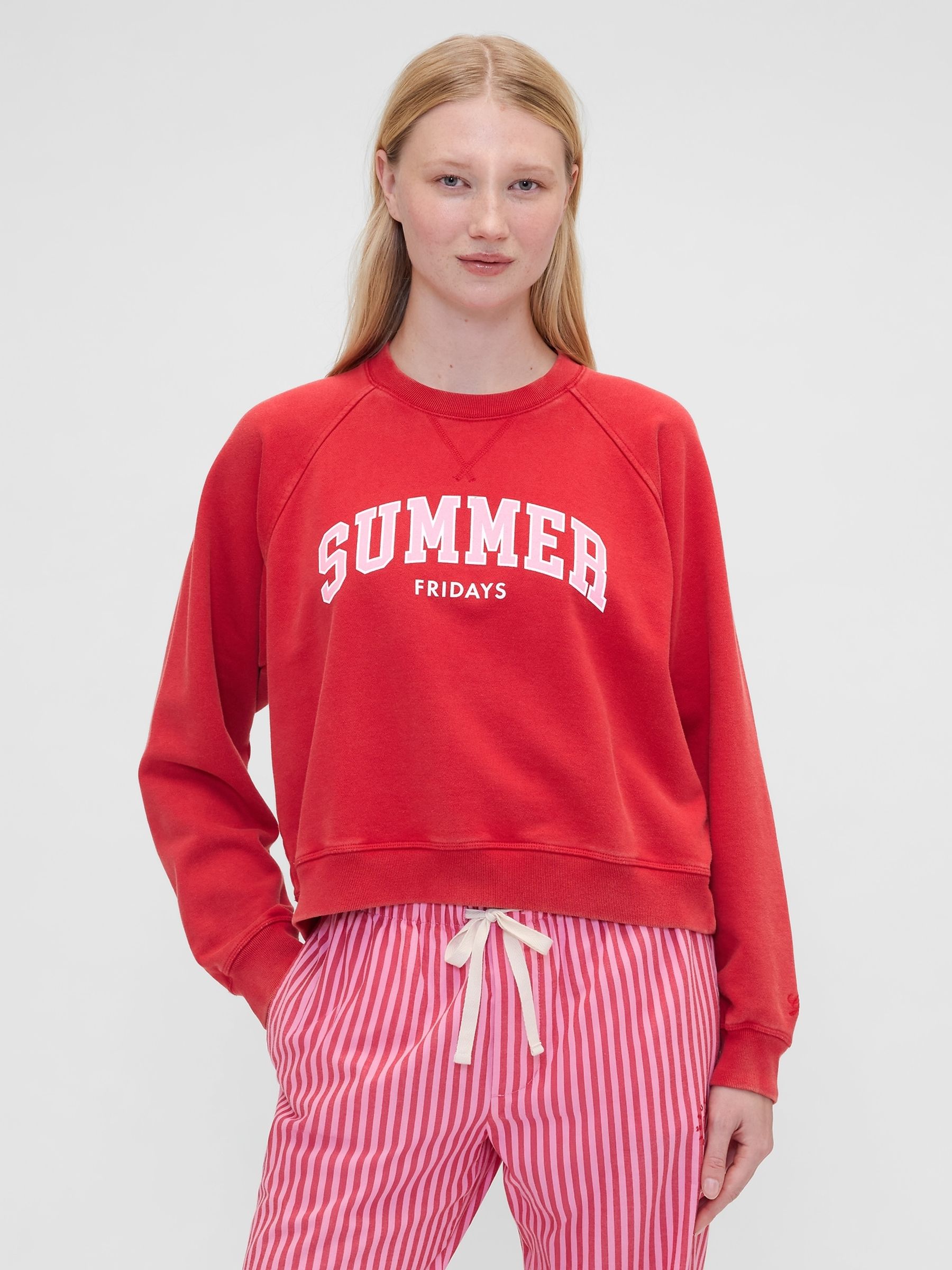 Gap X Summer Fridays Red Oversized Raglan Logo Sweatshirt - Image 1 of 8 Gap X Summer Fridays Red Oversized Raglan Logo Sweatshirt - Image 1 of 8