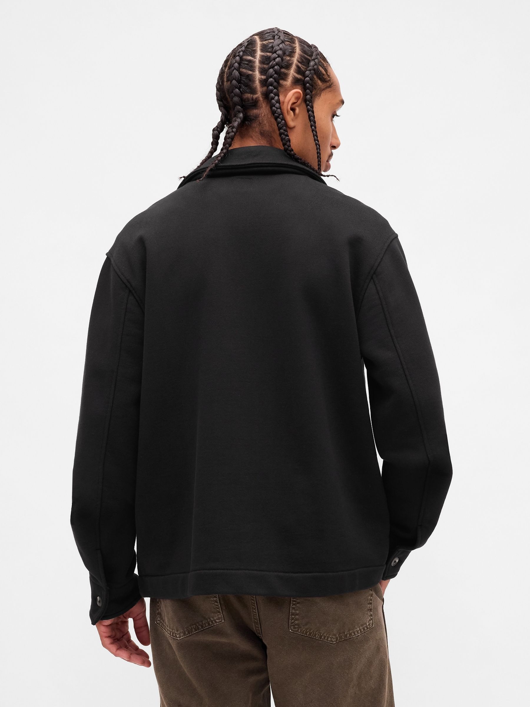 Black French Terry Chore Jacket - Image 2 of 5 Black French Terry Chore Jacket - Image 2 of 5