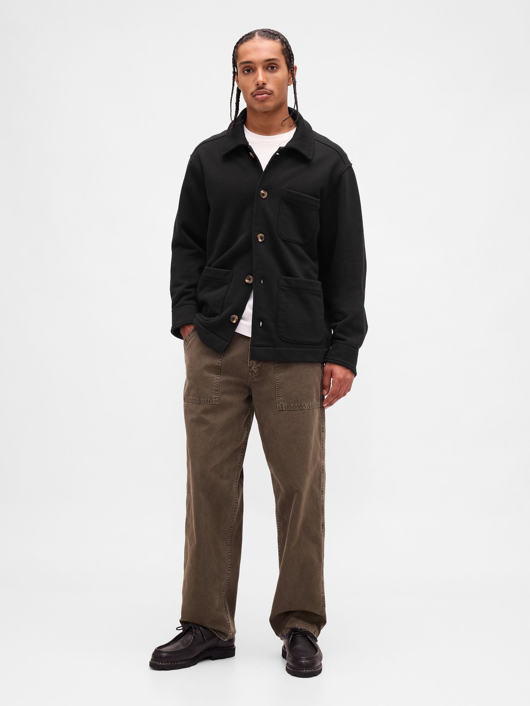 Black French Terry Chore Jacket - Image 3 of 5