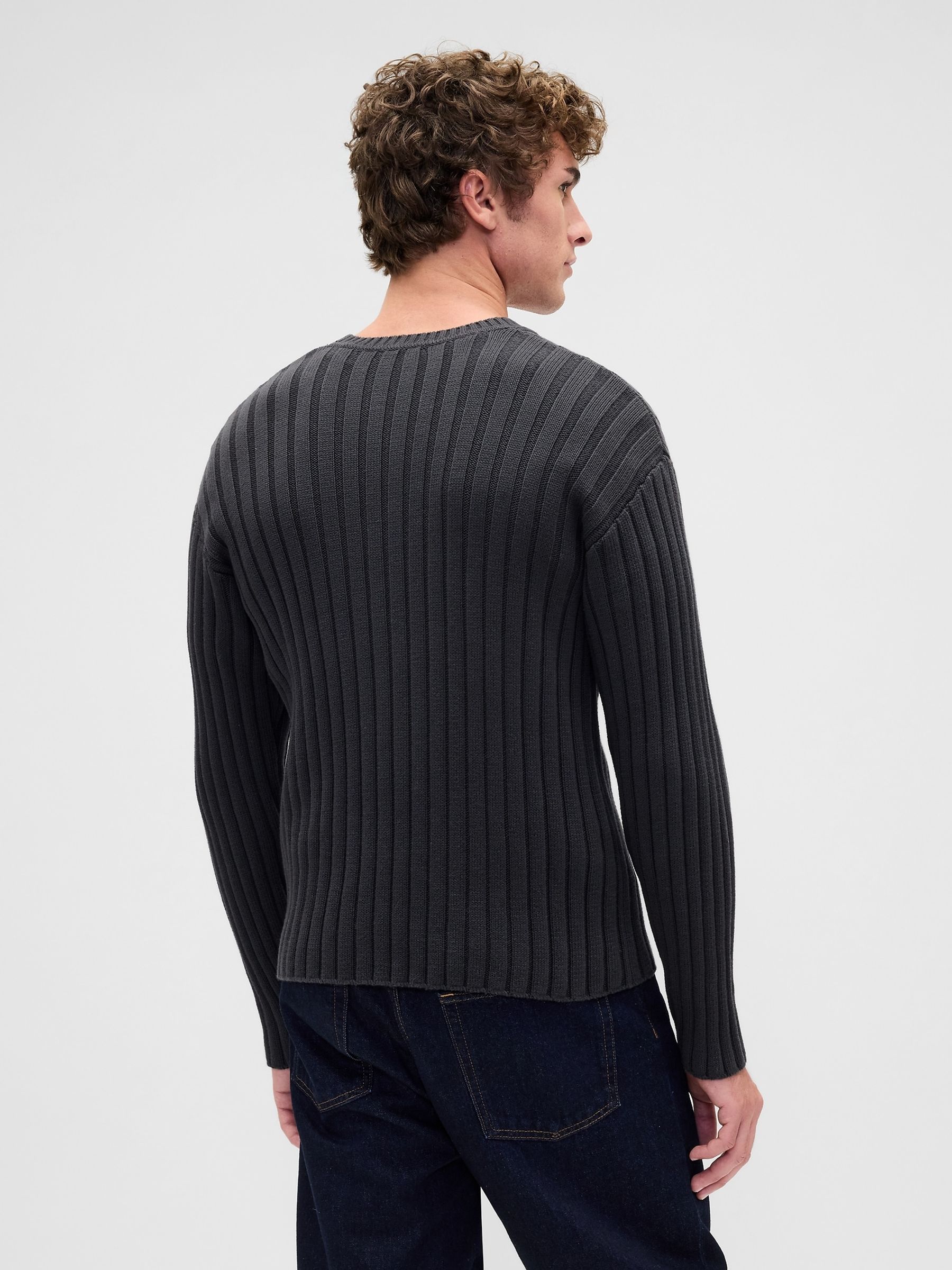 Black Wide Rib Slim Crew neck Jumper - Image 2 of 4 Black Wide Rib Slim Crew neck Jumper - Image 2 of 4
